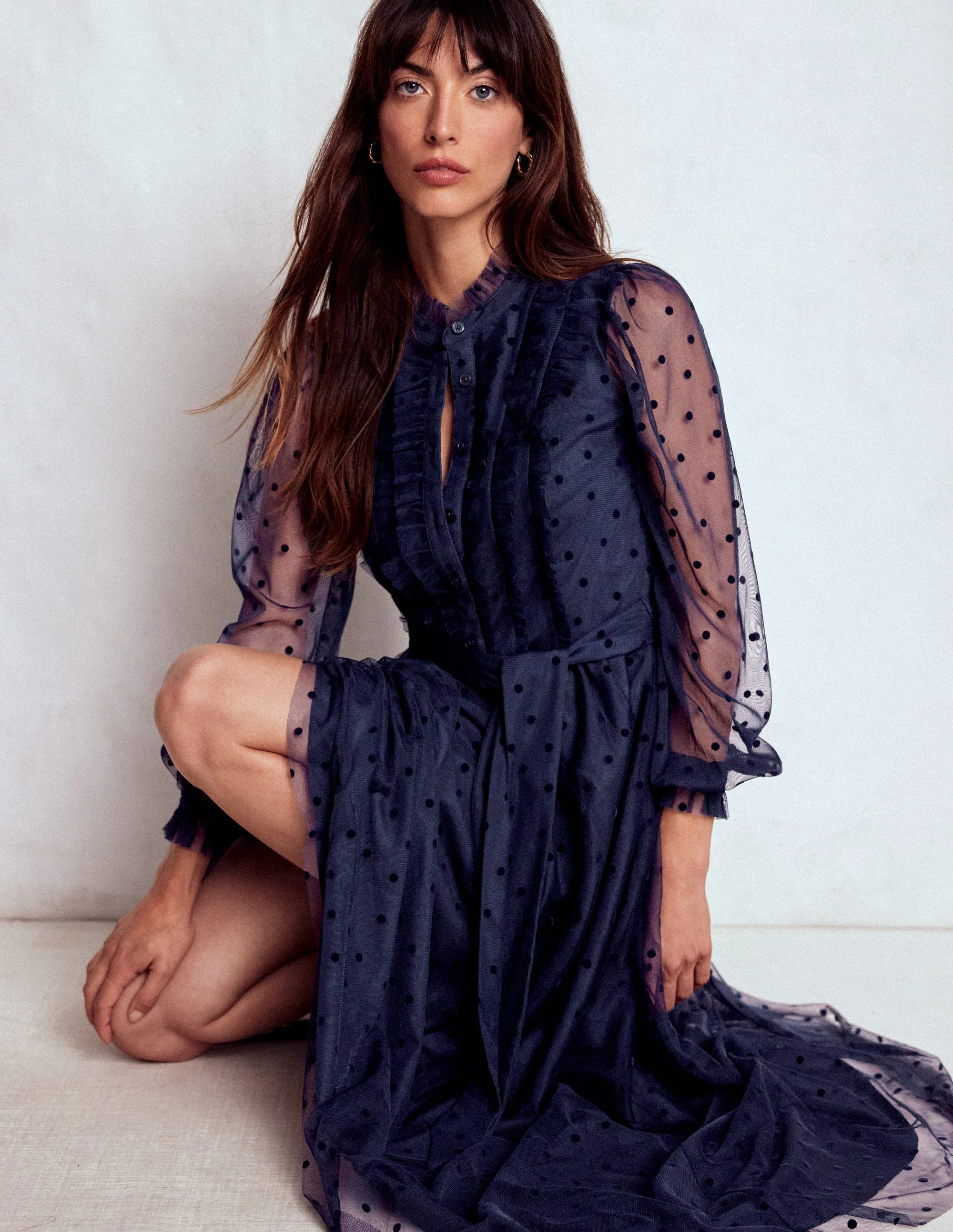 Tulle Ruffle Maxi Dress-Navy - Image 4