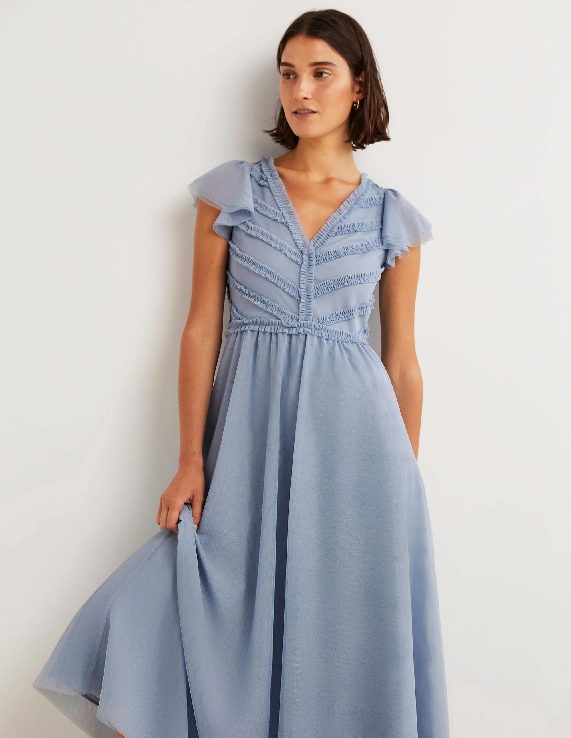 Tulle V-Neck Maxi Party Dress-Dusty Blue - Image 4