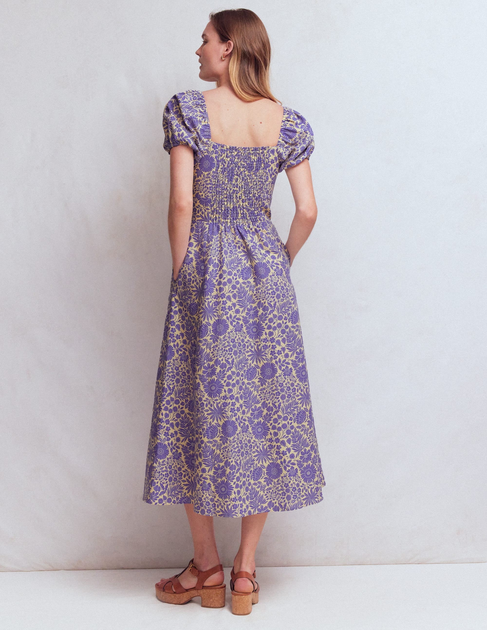 Twist Front Linen Blend Dress-Han Purple, Flowered Bloom - Image 3