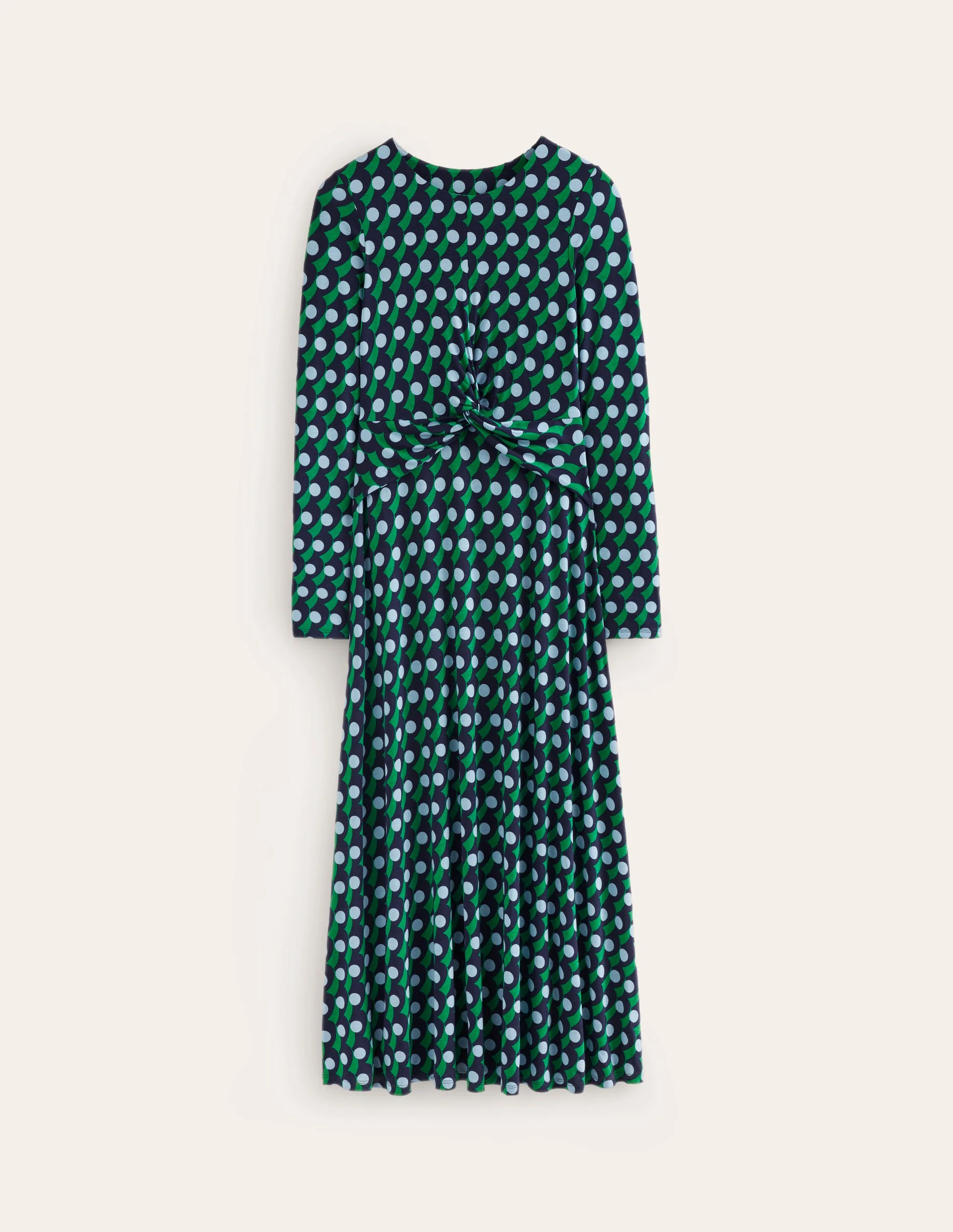 Twisted Waist Jersey Dress-Navy, Polka Wave - Image 6