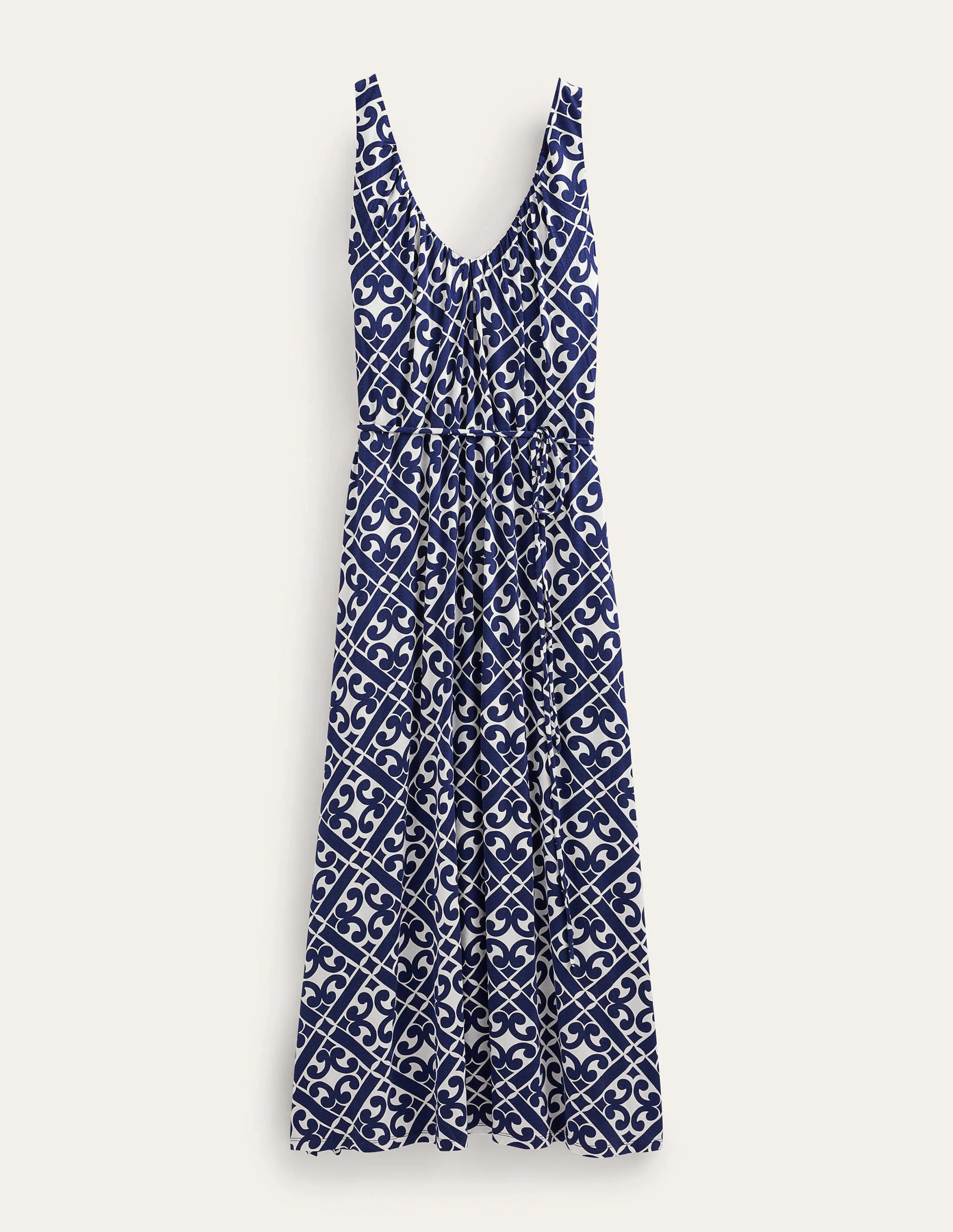 V-Neck Jersey Maxi Dress-Prussian Blue, Tranquil Geo - Image 5