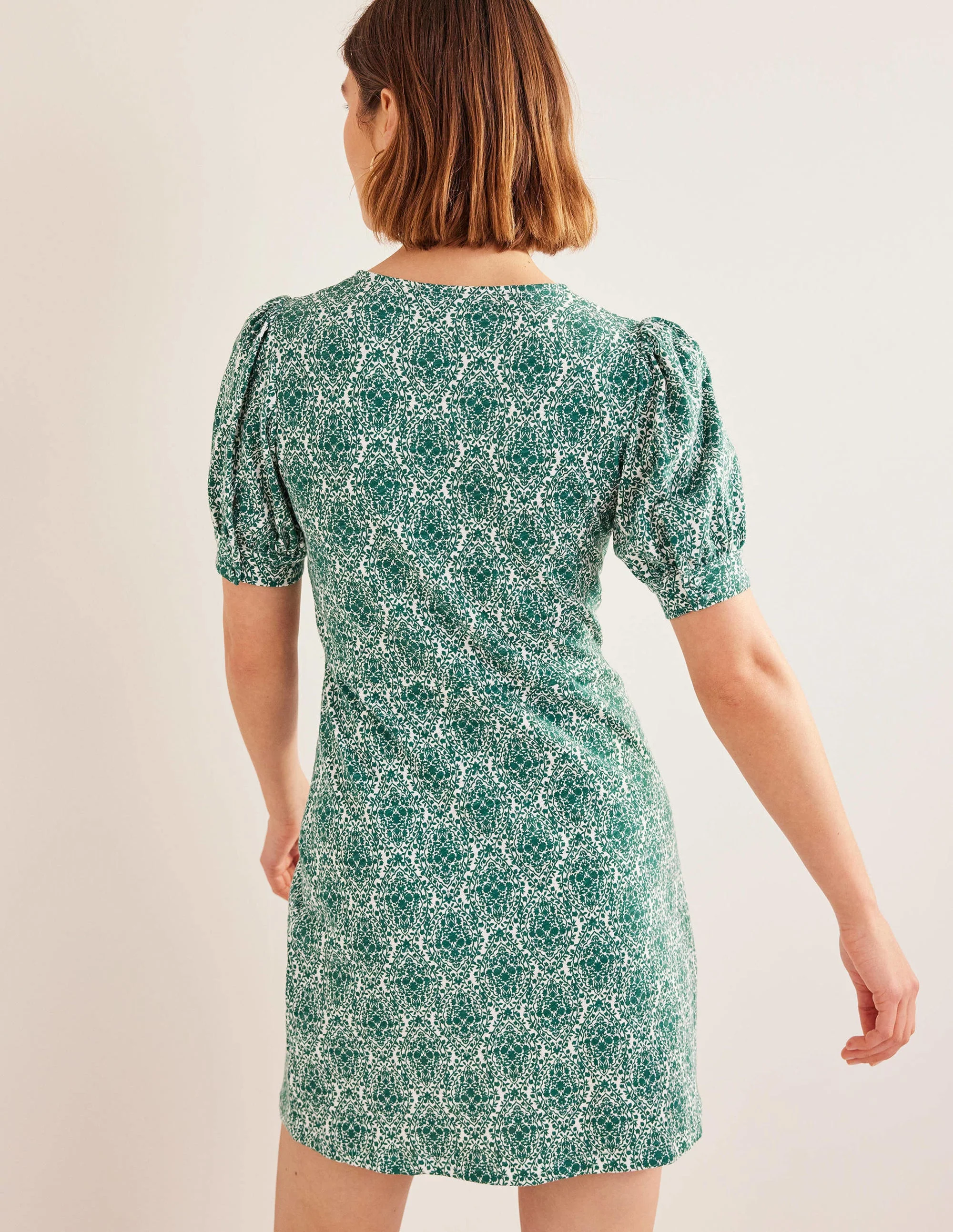 V-Neck Jersey Mini Dress-Bottle Green, Vine Terrace - Image 3