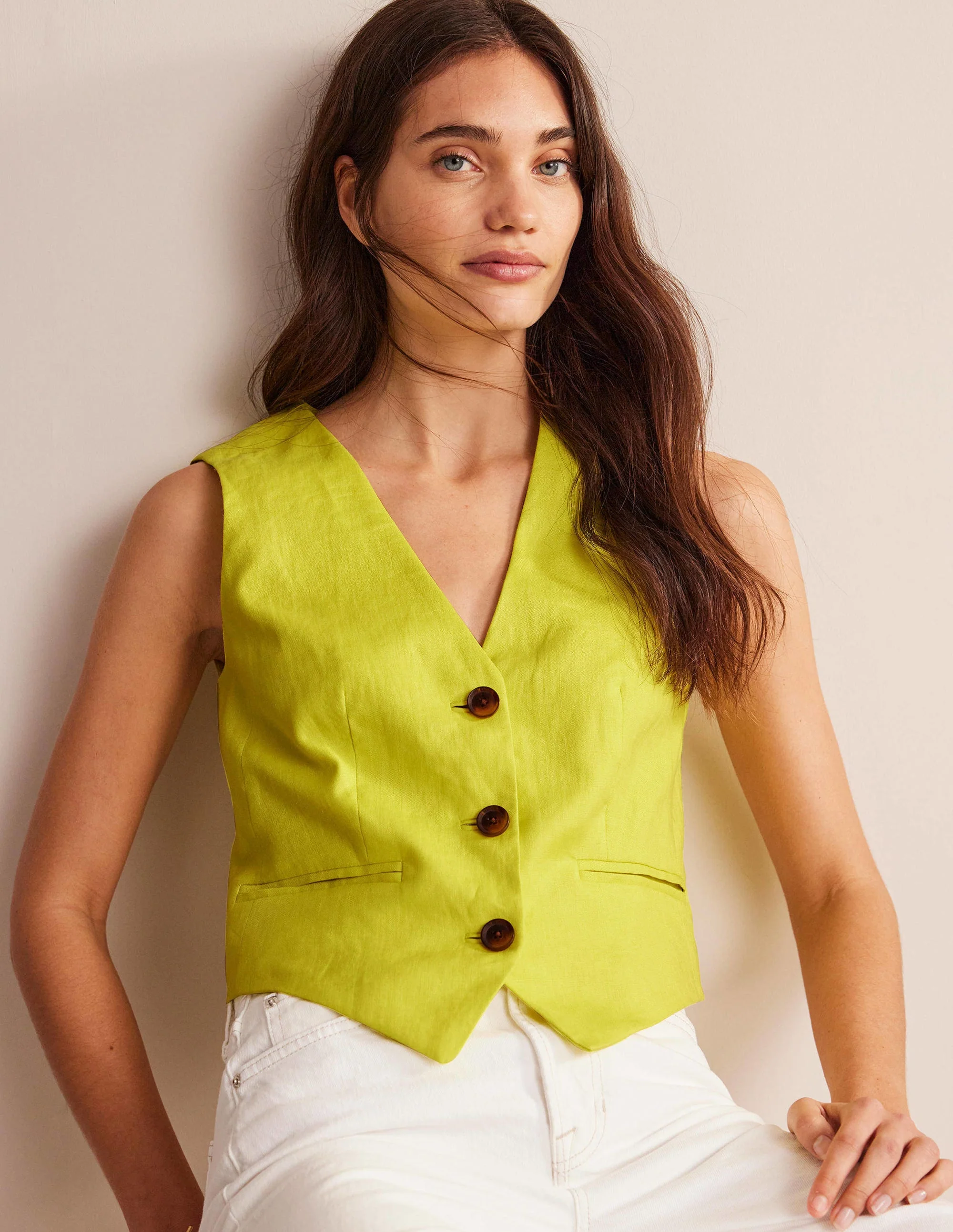 V-neck Linen Waistcoat-Citrus - Image 4