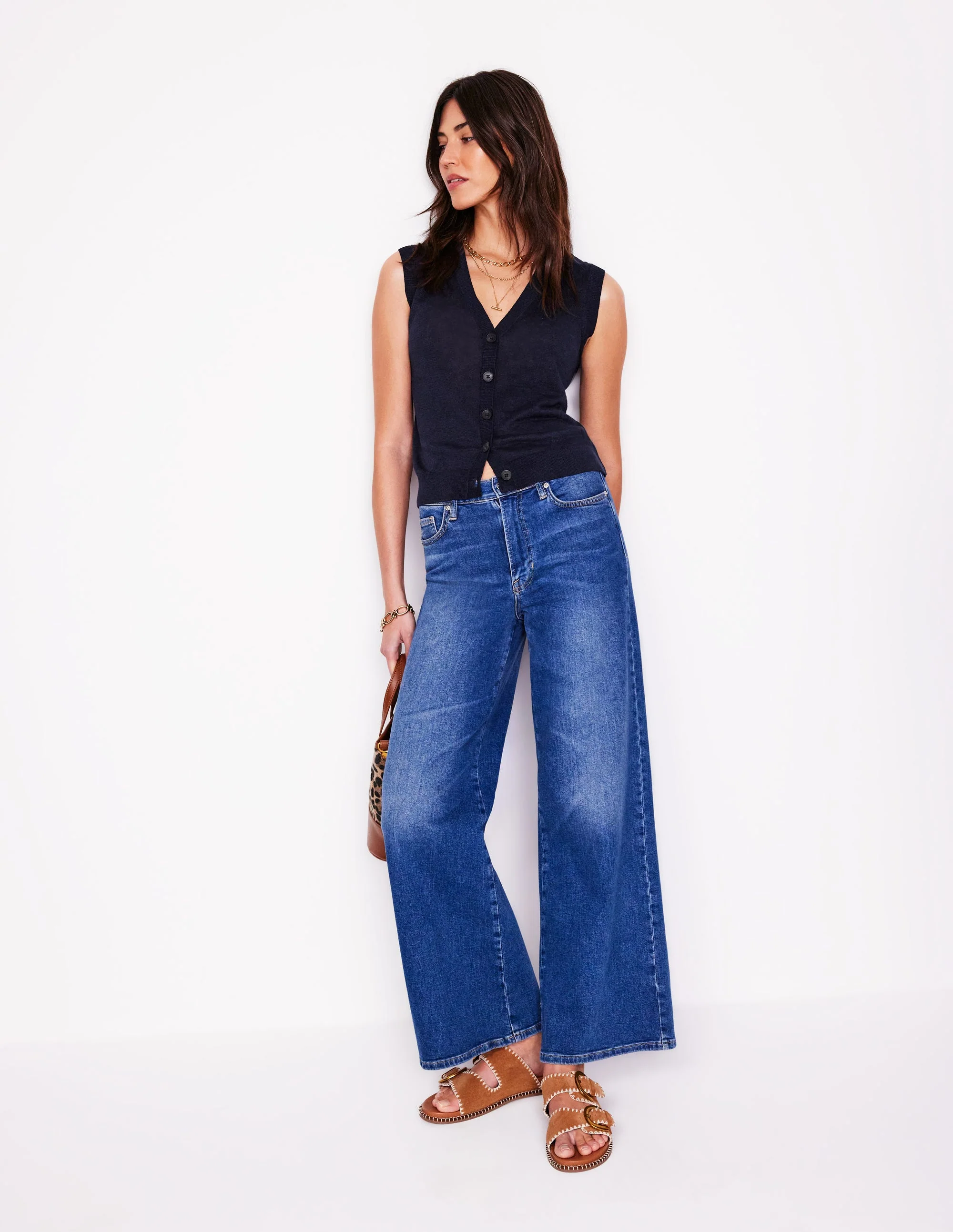 V-Neck Linen Waistcoat-Navy - Image 4