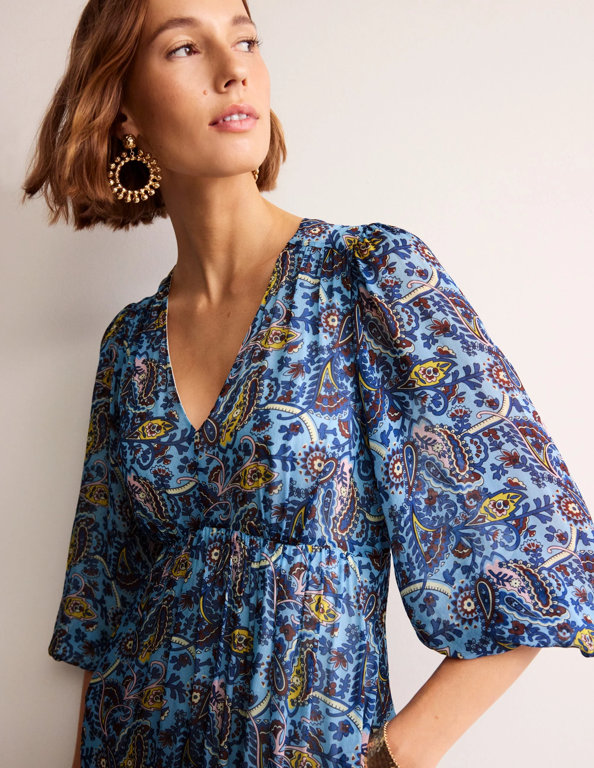 V Neck Puff Maxi Dress-Air Blue, Fantastical Small - Image 2
