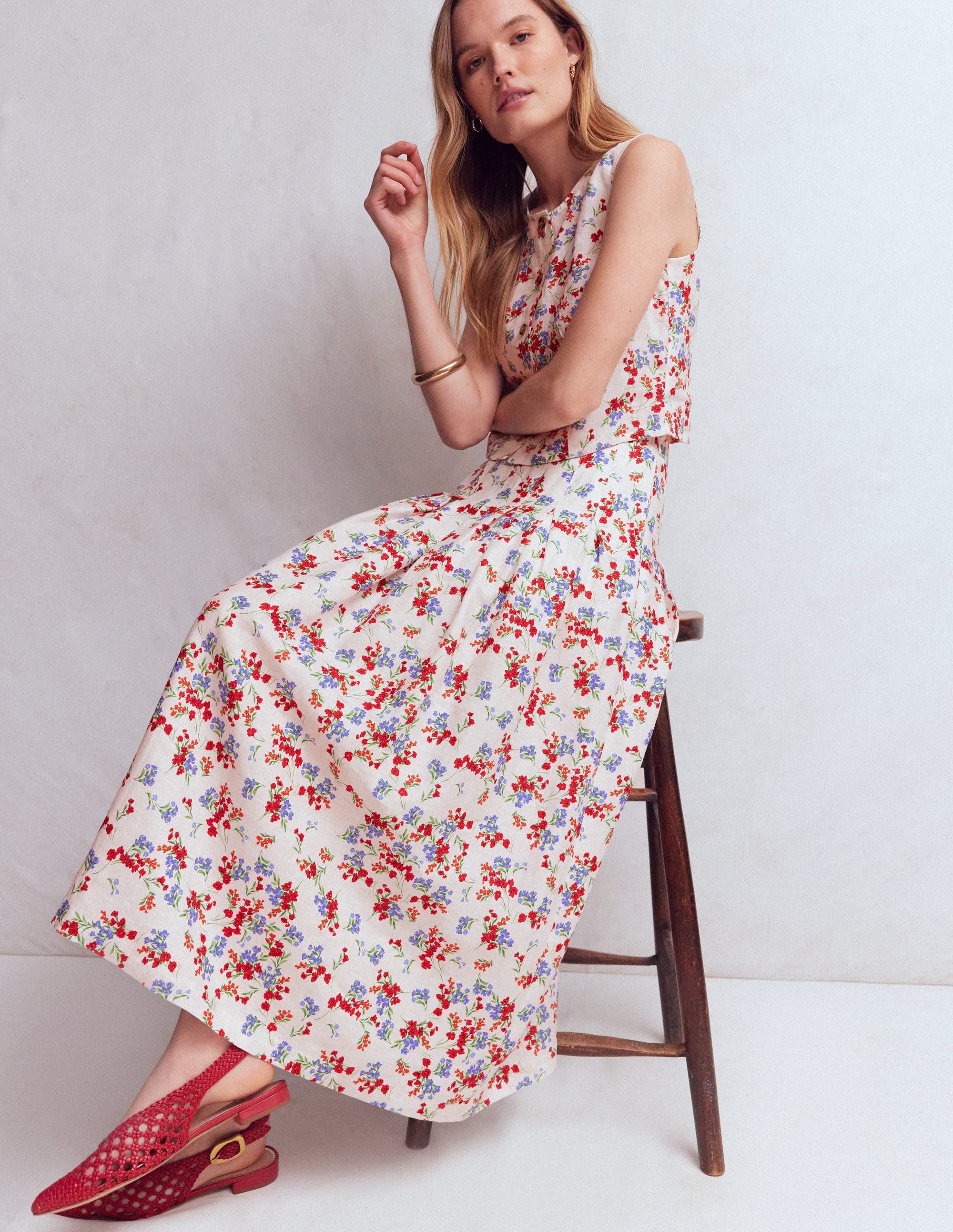 Valentina Linen Skirt-Ivory, Bloom Scatter - Image 2