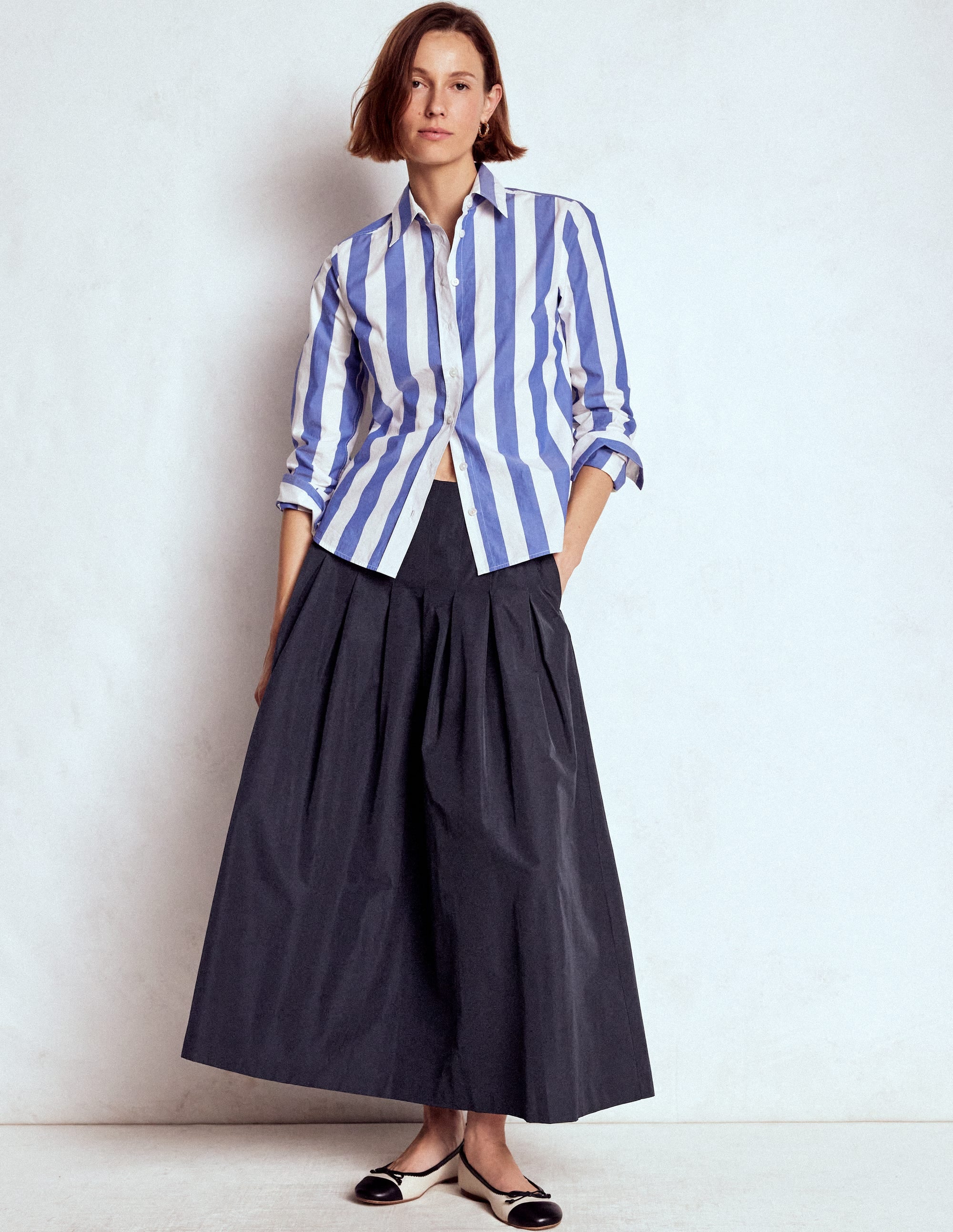Valentina Taffeta Midi Skirt-Navy - Image 3