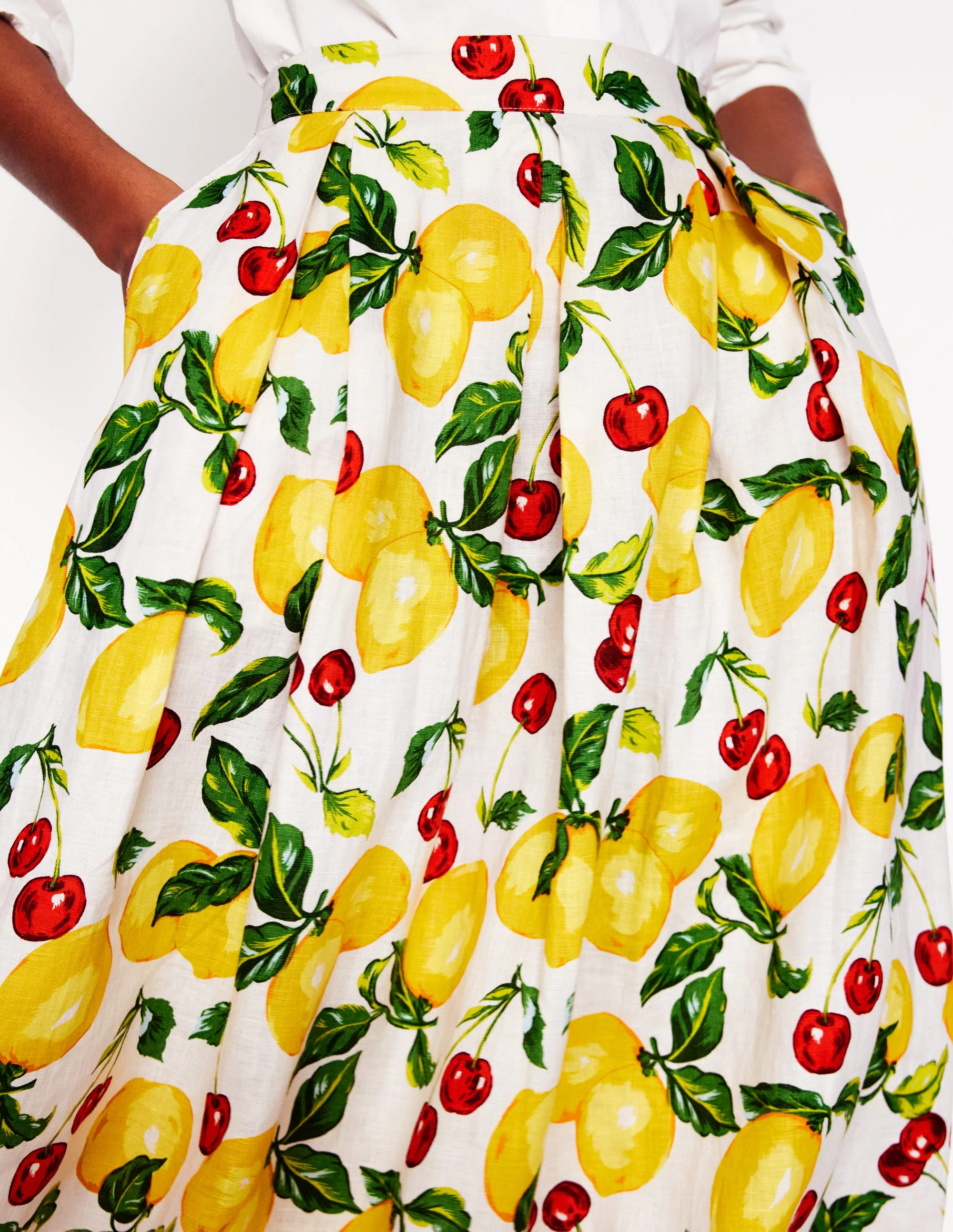 Verity Linen Midi Skirt-Ivory, Cherries and Lemons - Image 2