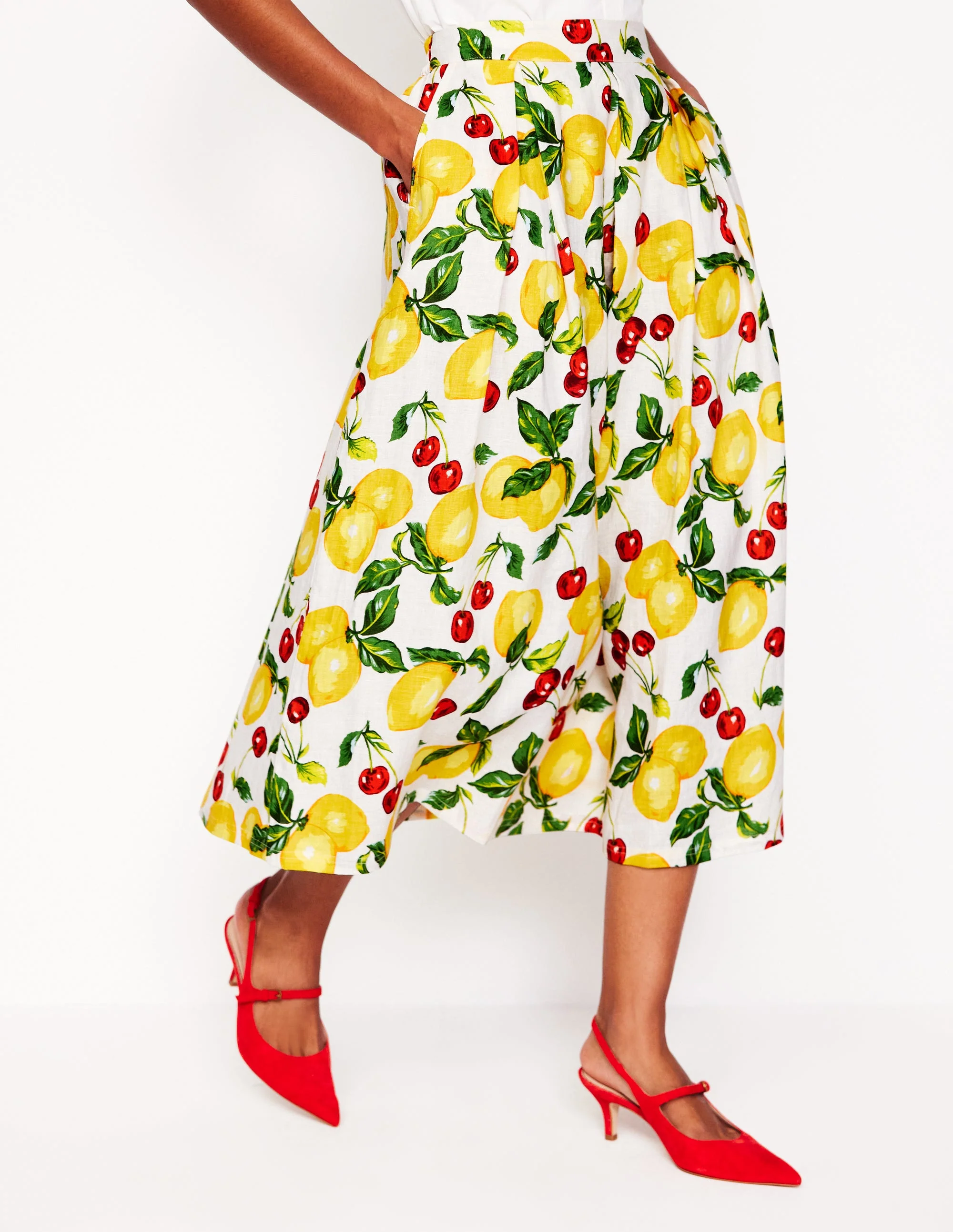 Verity Linen Midi Skirt-Ivory, Cherries and Lemons - Image 4