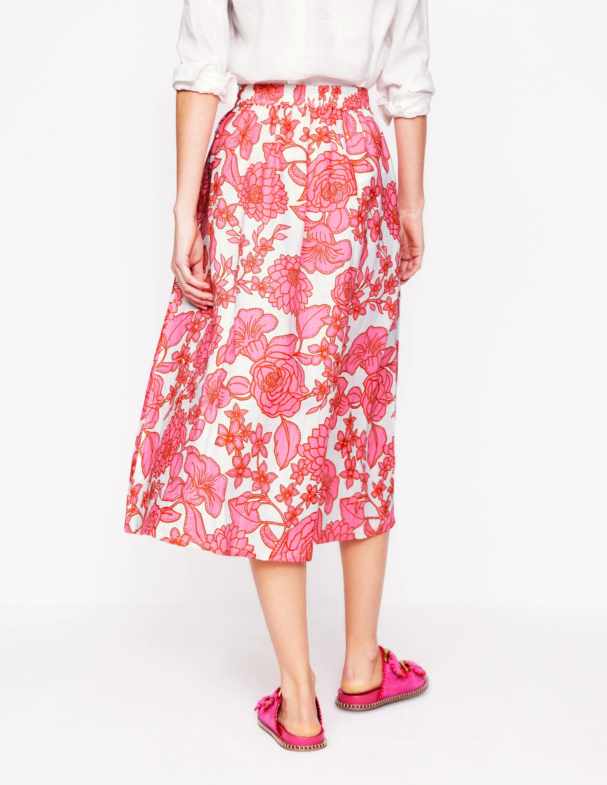 Verity Linen Midi Skirt-Pink, Blossom Cascade - Image 4