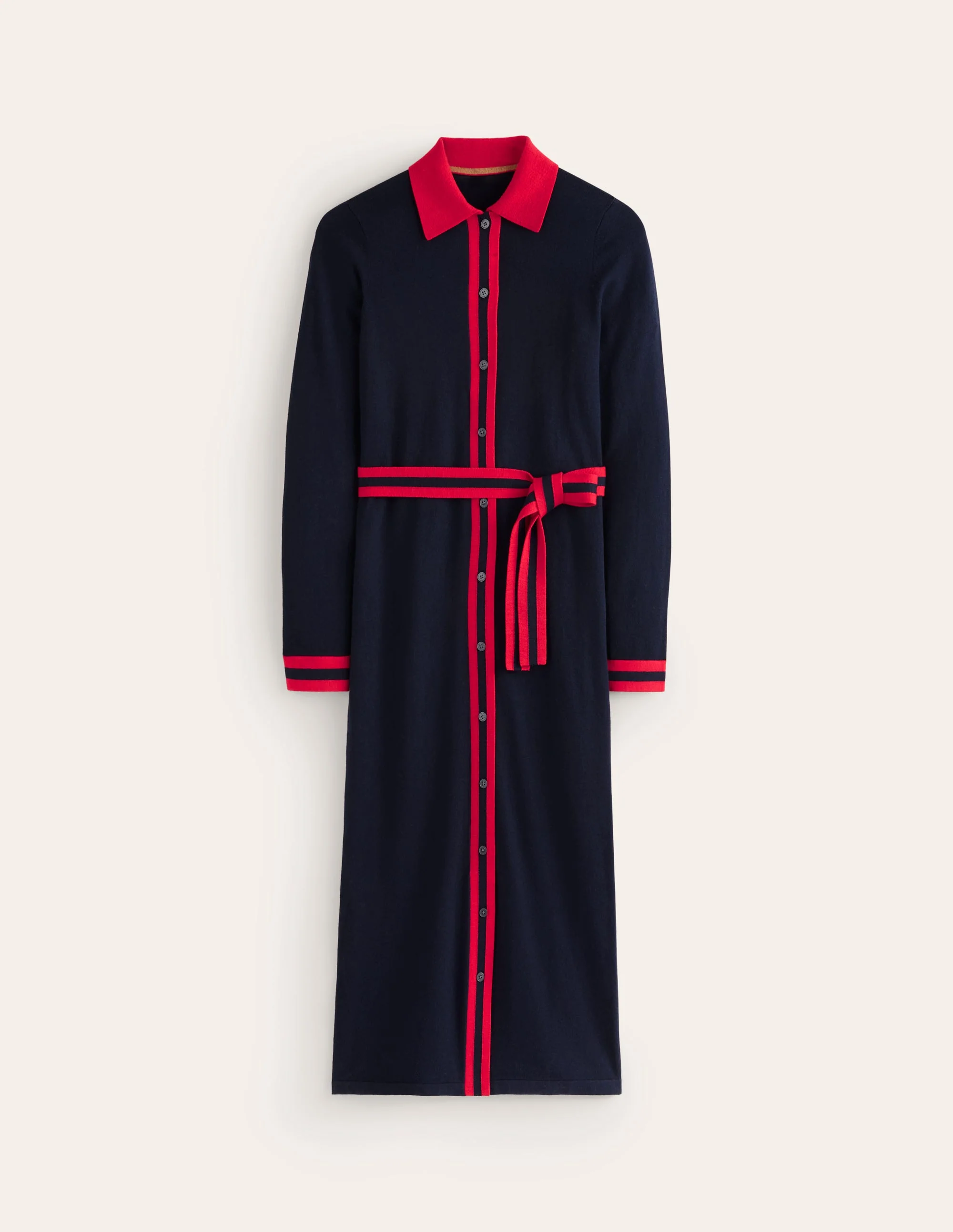 Victoria Knitted Shirt Dress-Navy and Rouge - Image 5