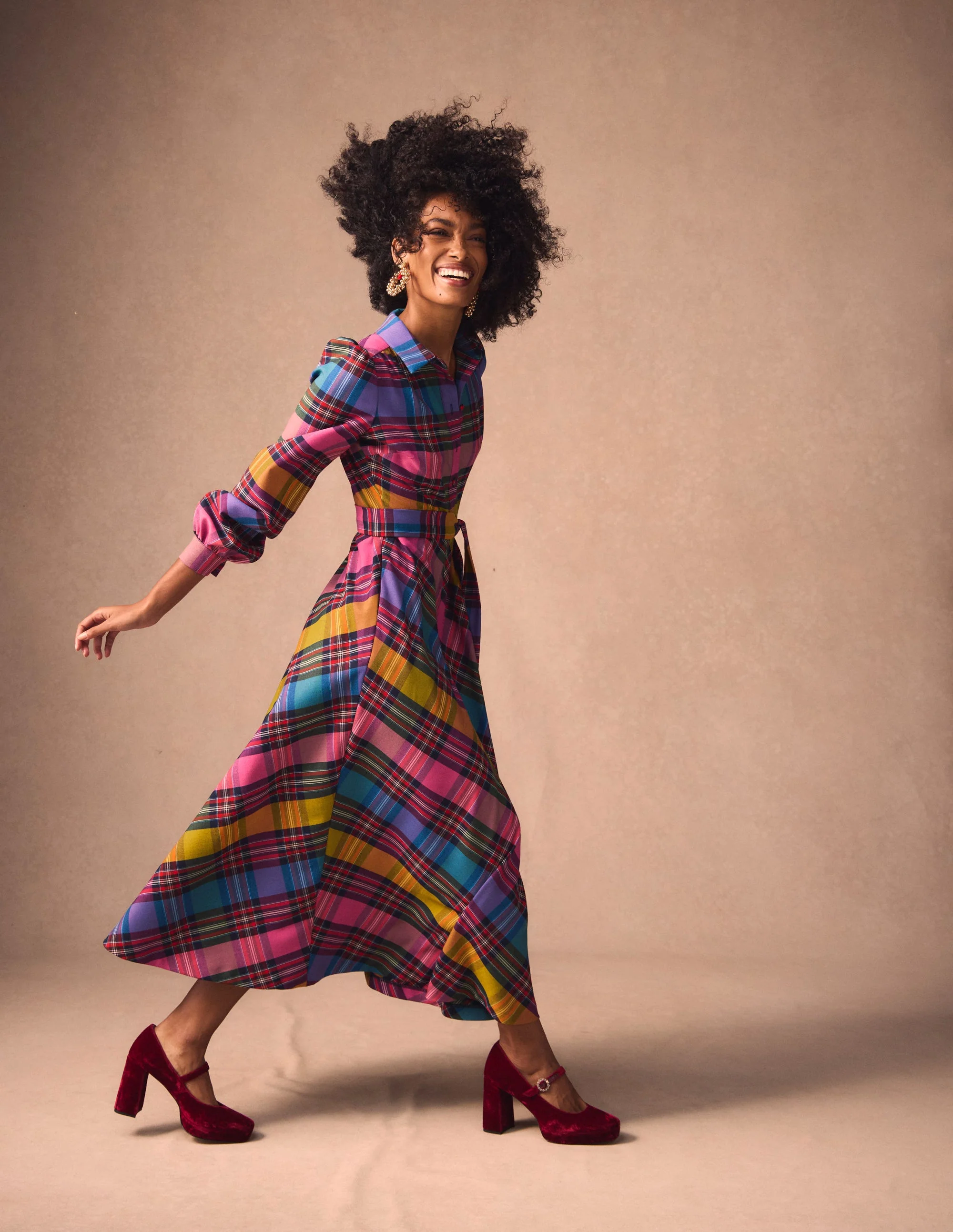 Vivienne Check Midi Dress-Multi, Blanket Check