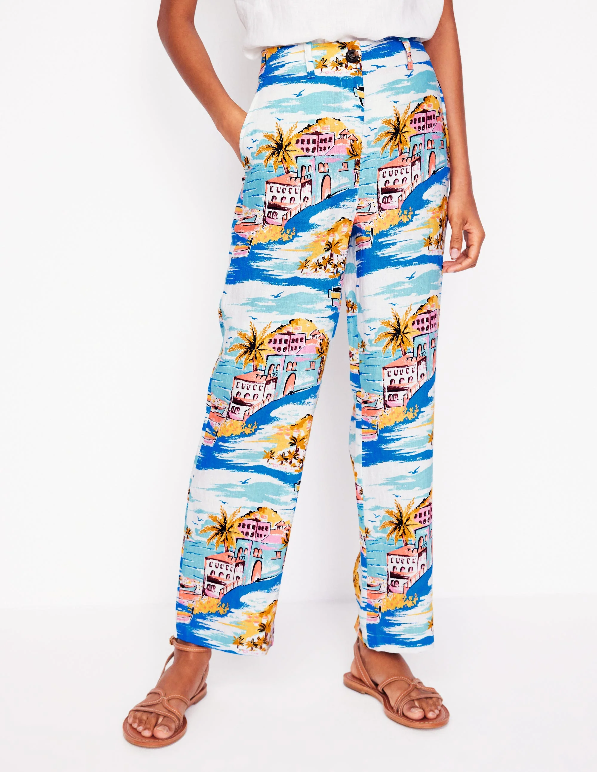 Westbourne Crop Linen Pants-Multi, Paradise Bay - Image 5