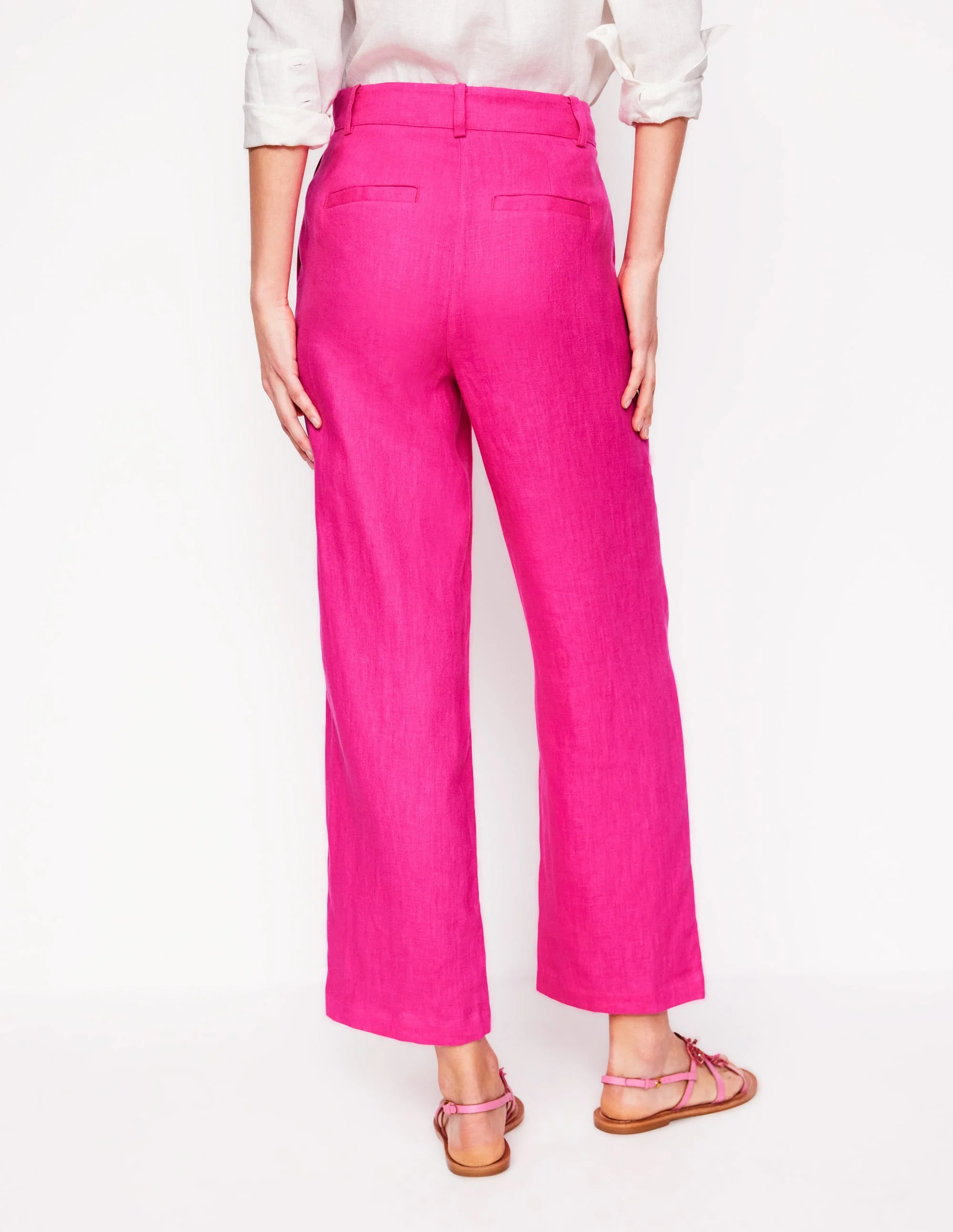 Westbourne Crop Linen Pants-Pink Peony - Image 3