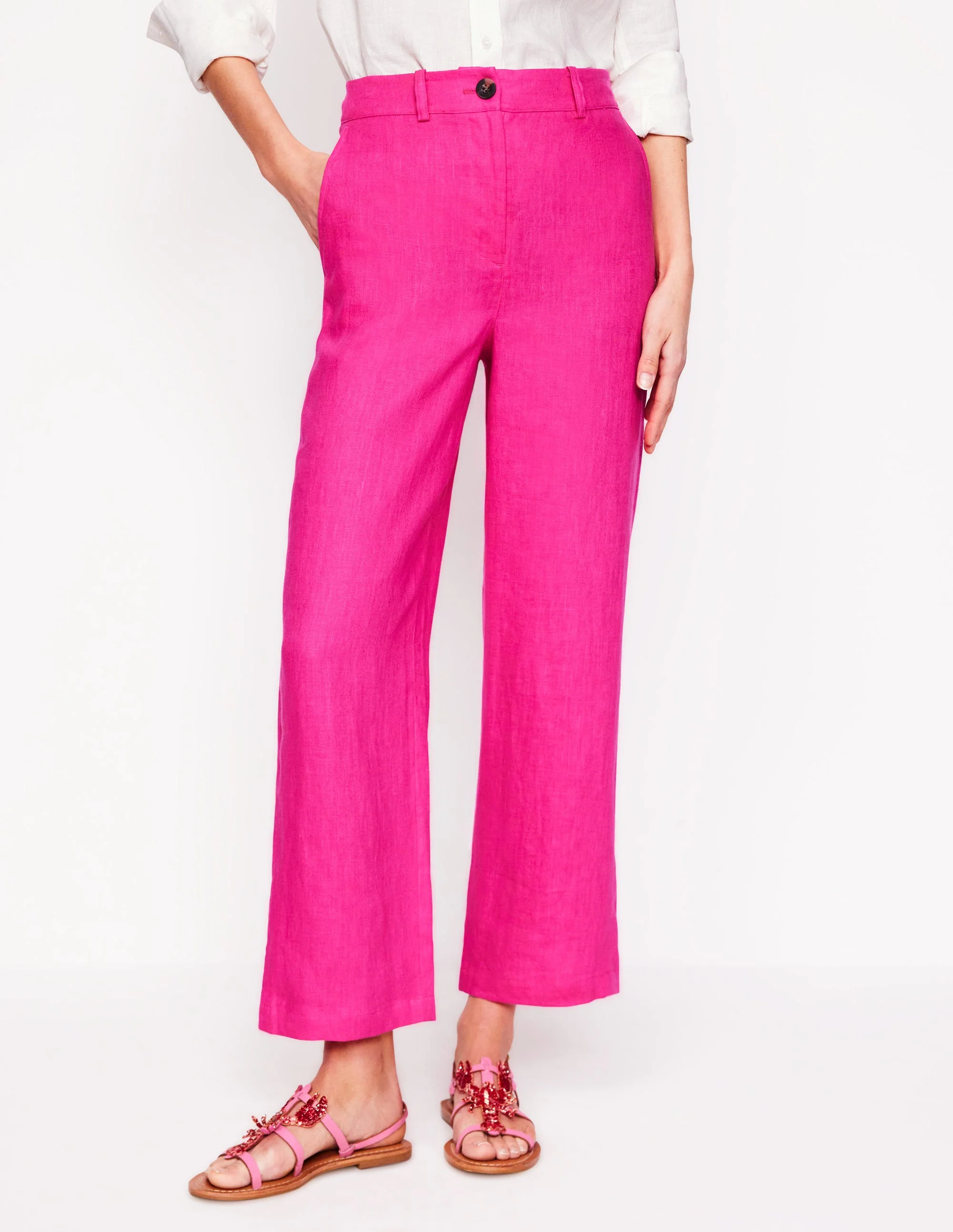 Westbourne Crop Linen Pants-Pink Peony - Image 4