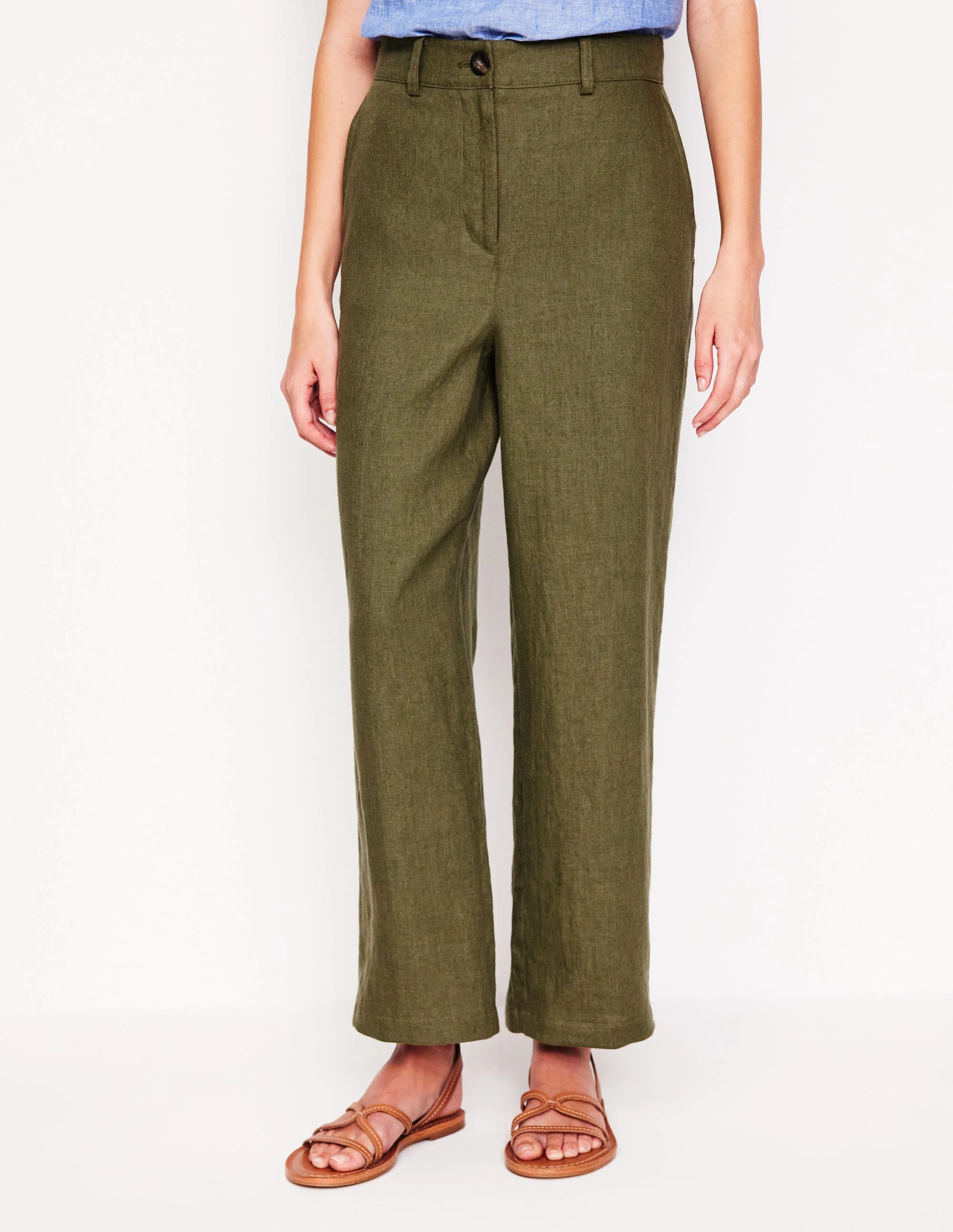 Westbourne Crop Linen Pants-Woodland Green - Image 4