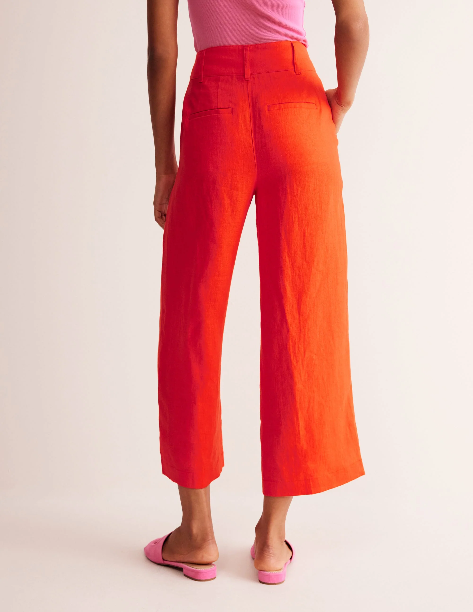 Westbourne Cropped Linen Pants-Mandarin Orange - Image 3