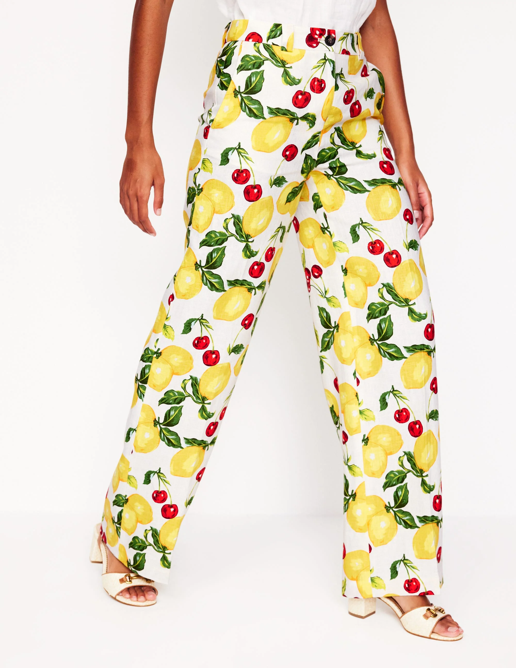 Westbourne Linen Pants-Ivory, Cherries and Lemons - Image 4