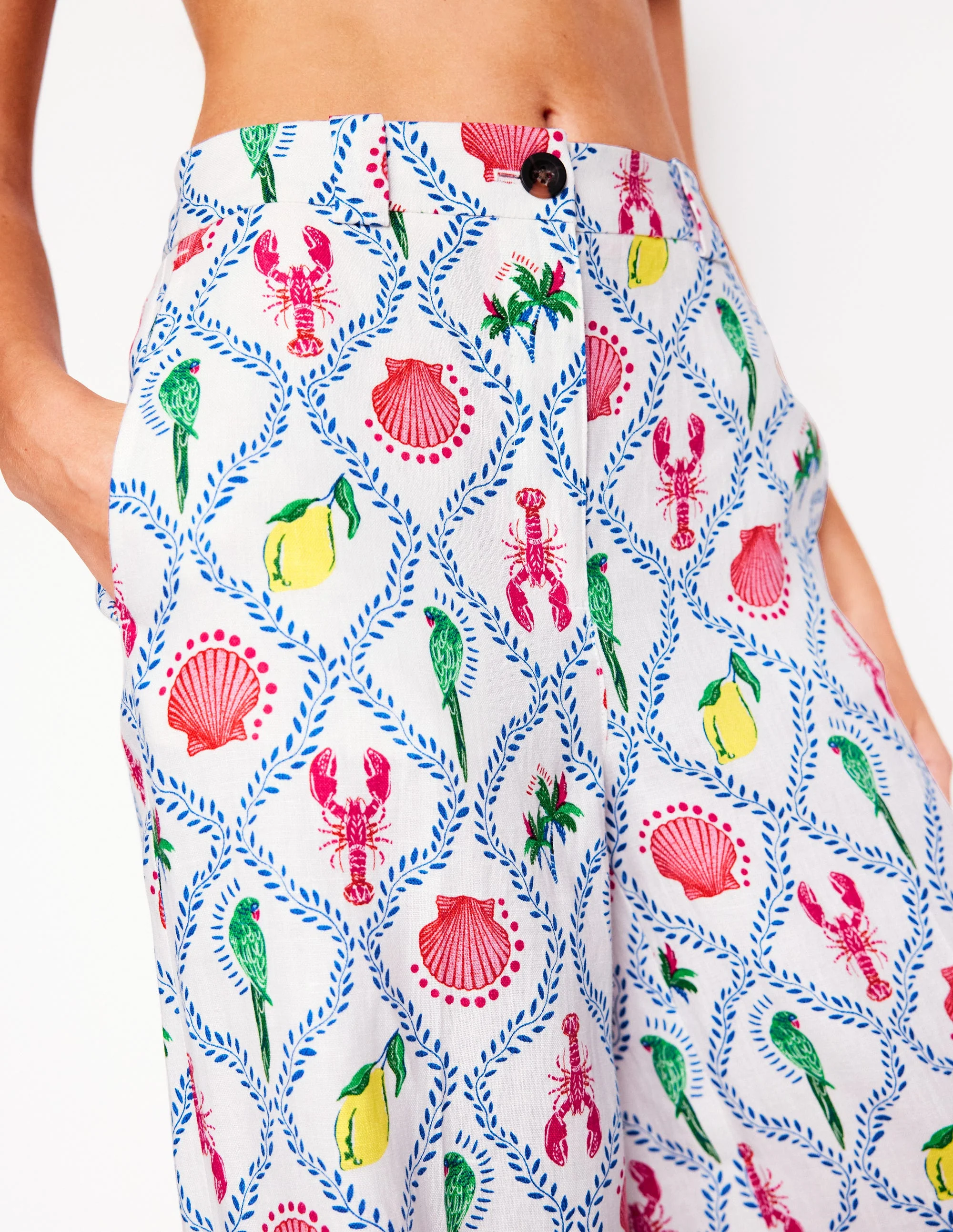 Westbourne Linen Pants-Ivory, Tropical Bonanza Vine - Image 2