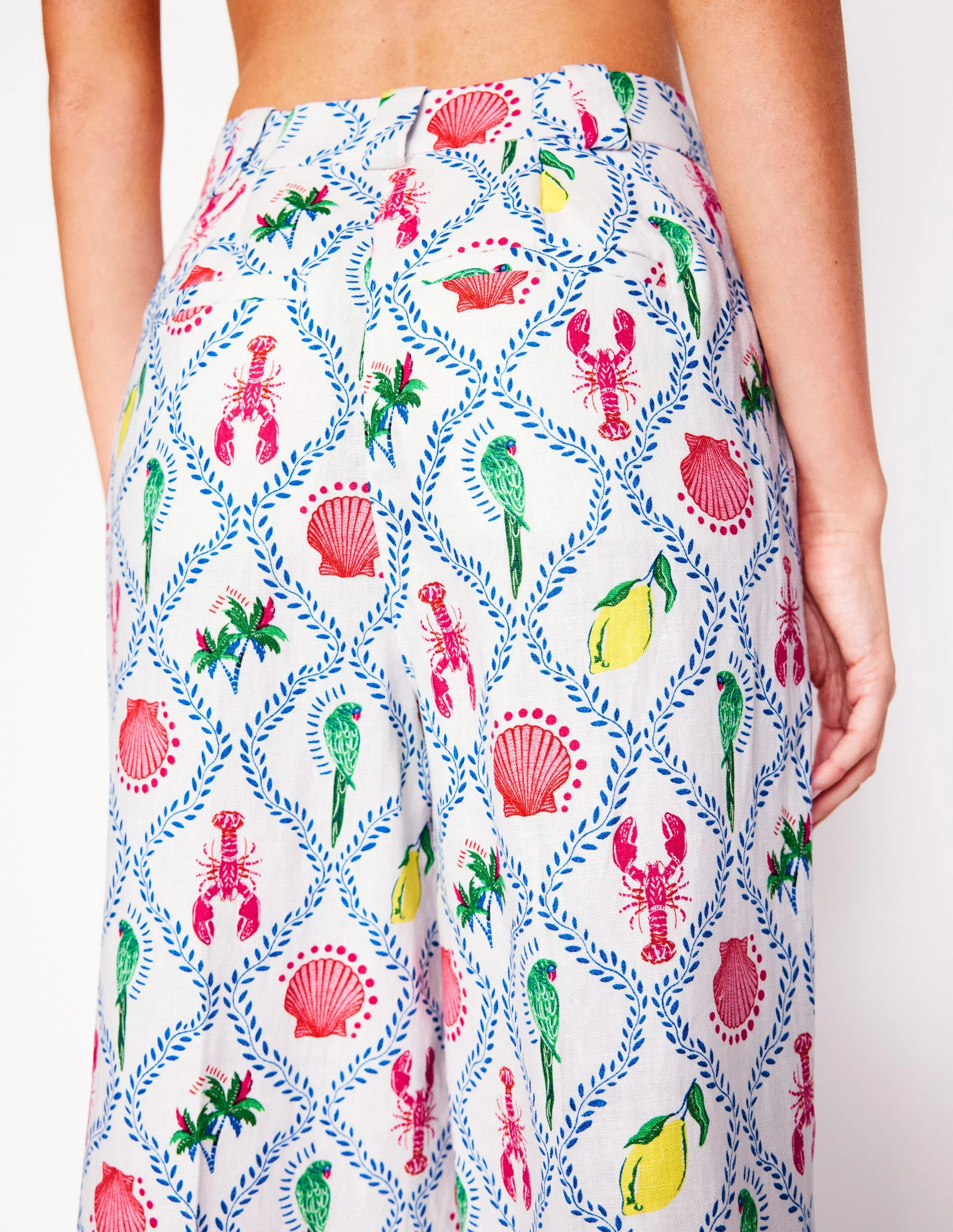 Westbourne Linen Pants-Ivory, Tropical Bonanza Vine - Image 3