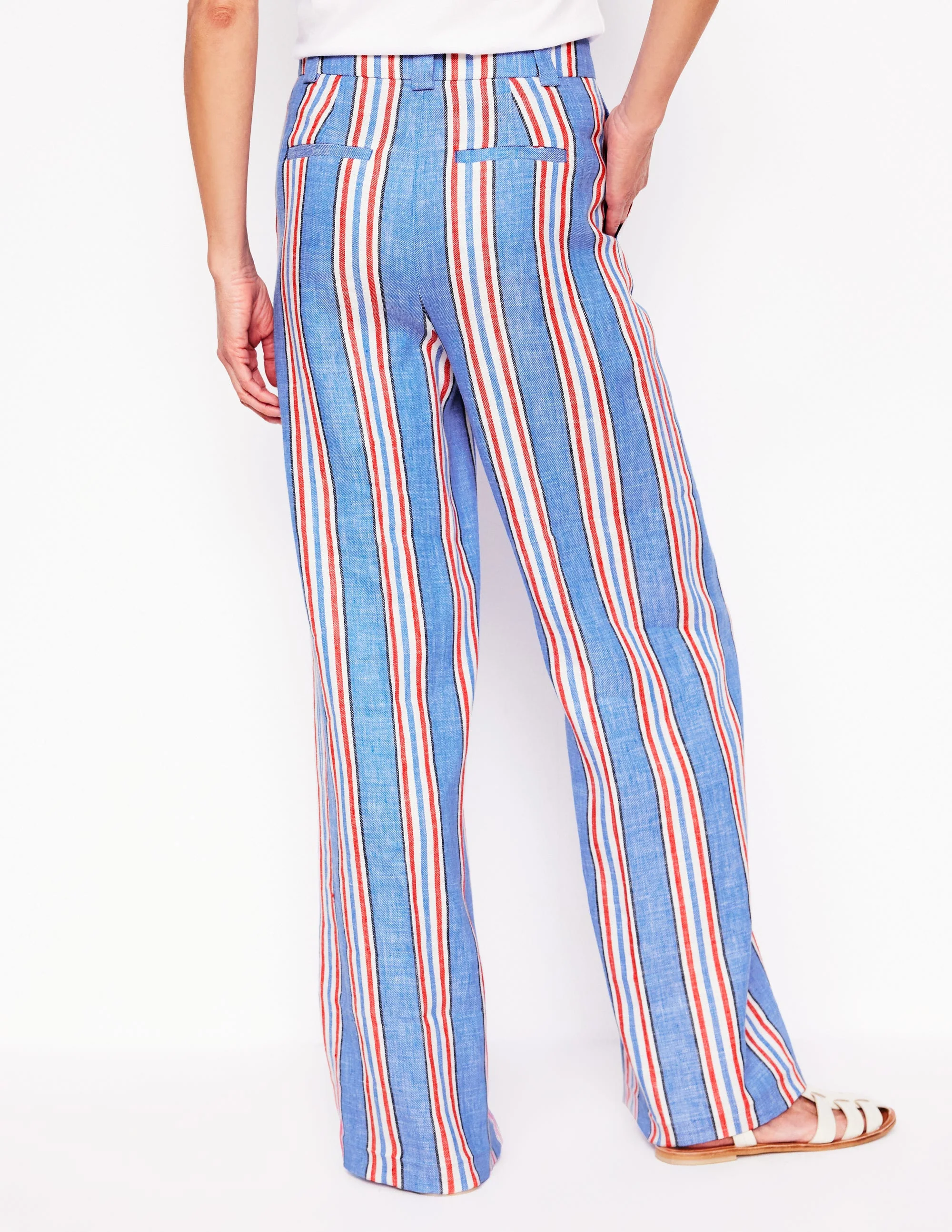 Westbourne Linen Pants-Peacock Blue, Red Stripe - Image 4