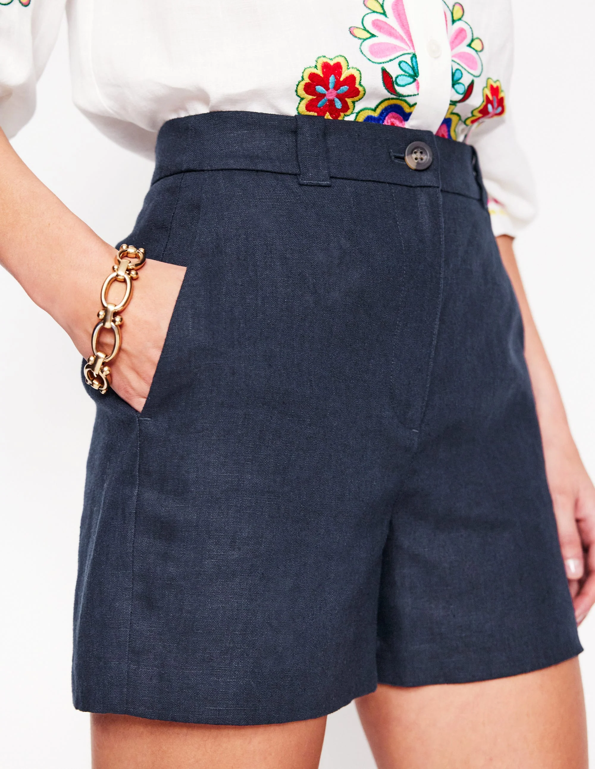 Westbourne Linen Shorts-Navy - Image 2