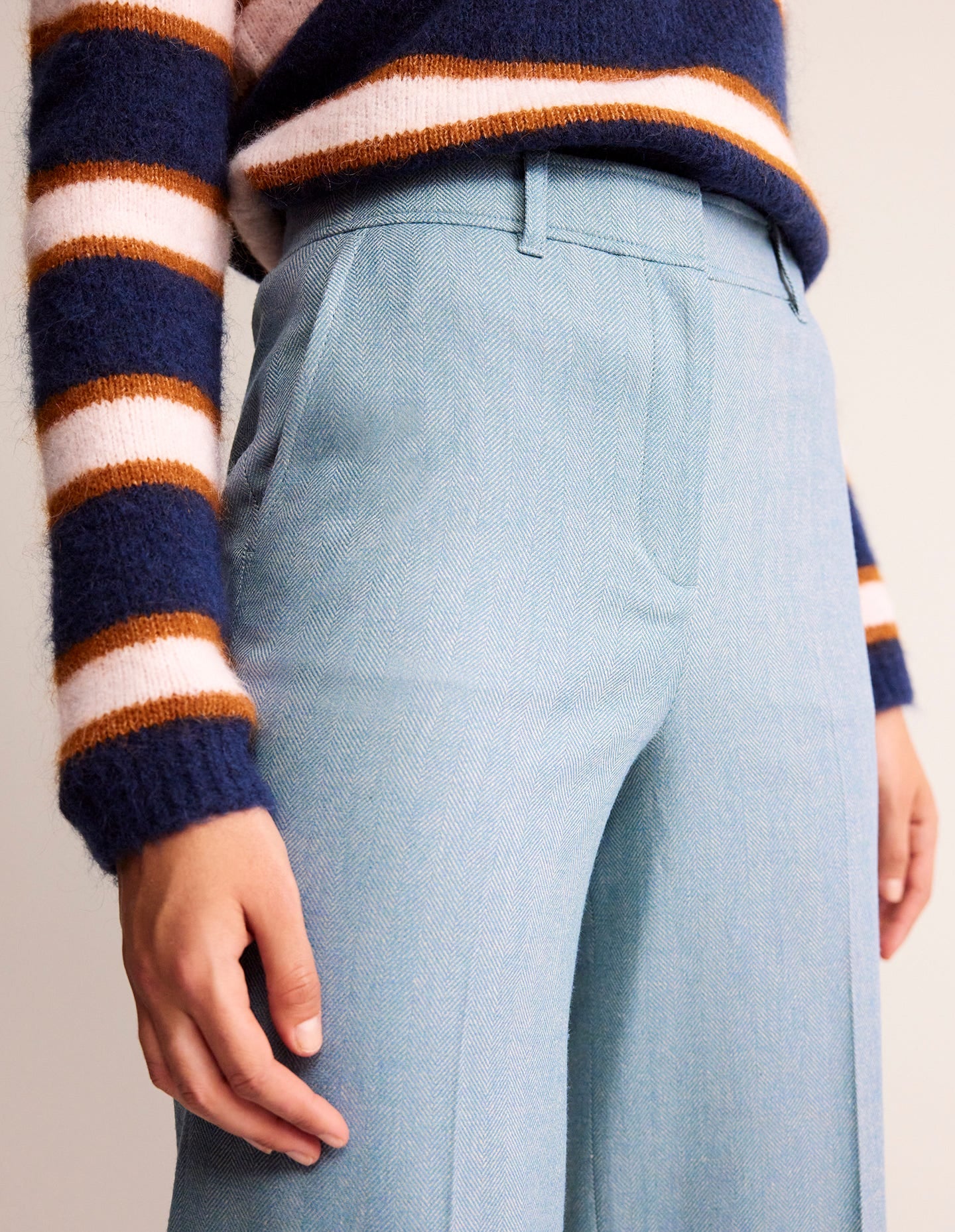 Westbourne Wool Pants-Blue Herringbone - Image 2