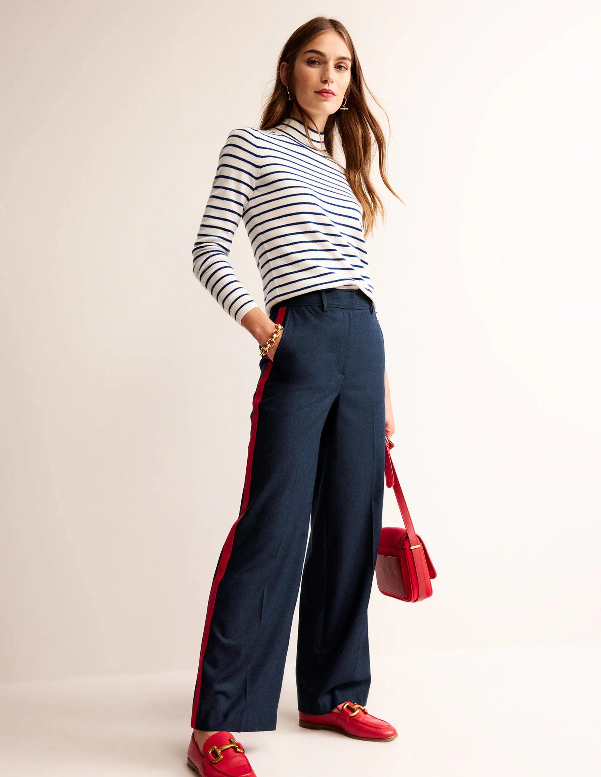 Westbourne Wool Pants-Navy with Red Stripe