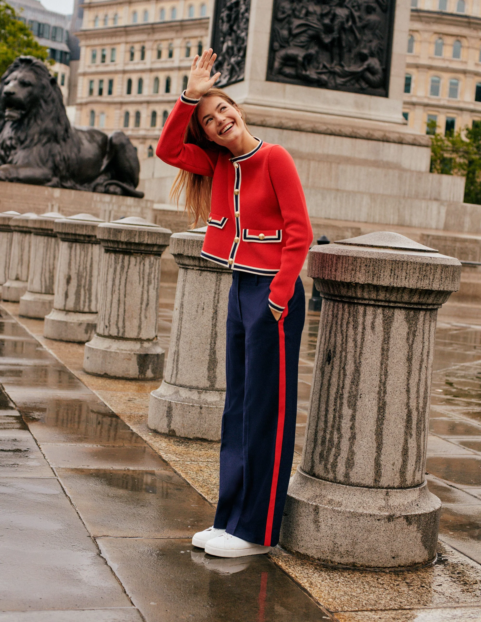Westbourne Wool Pants-Navy with Red Stripe - Image 5
