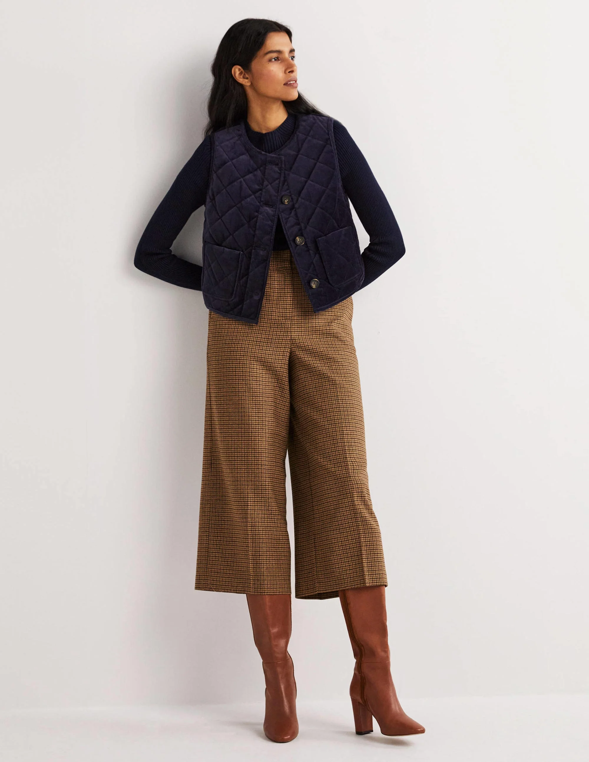 Wide Leg Culottes-Mini Brown Dogstooth