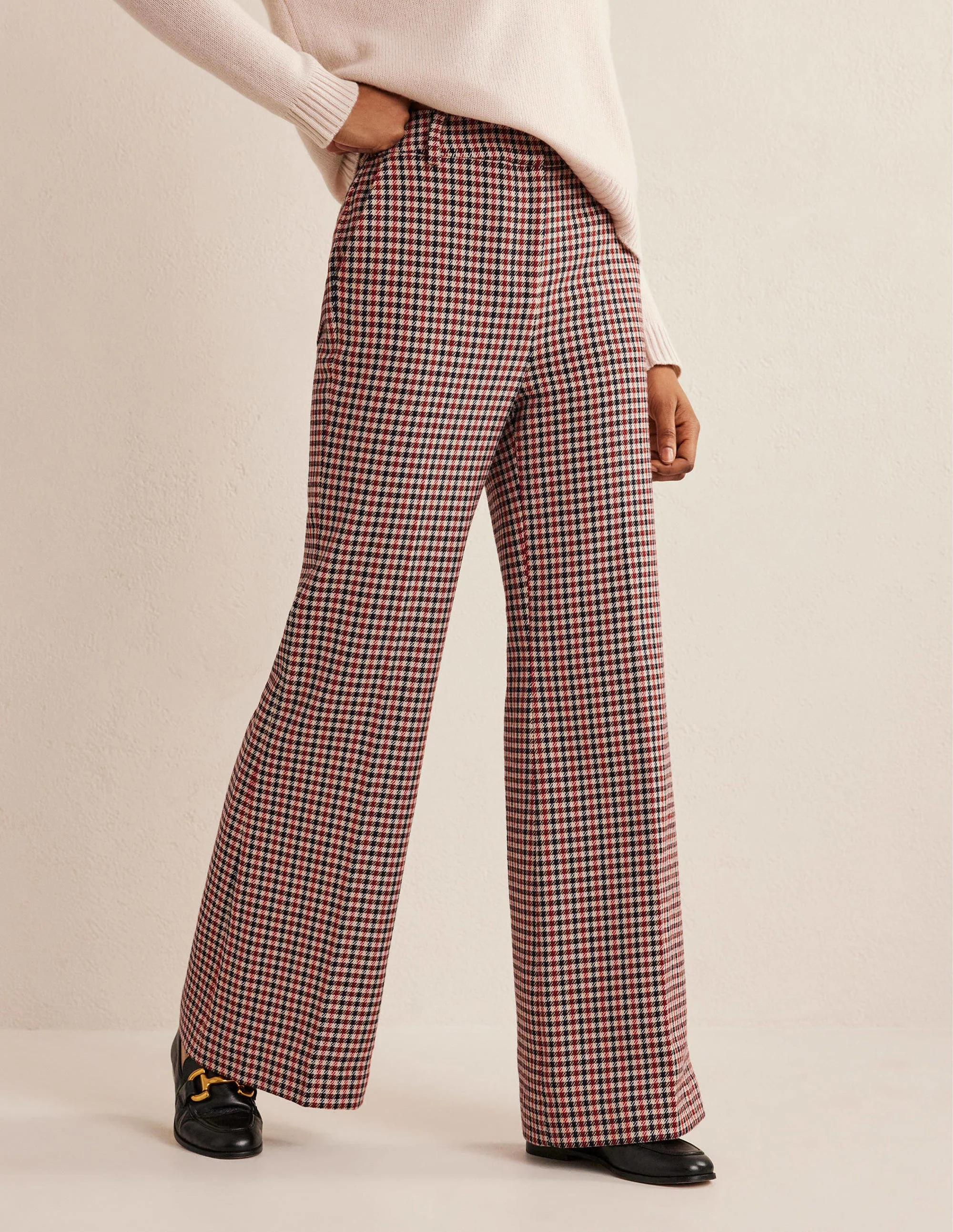Wide Leg Flared Check Pants-Check - Image 5