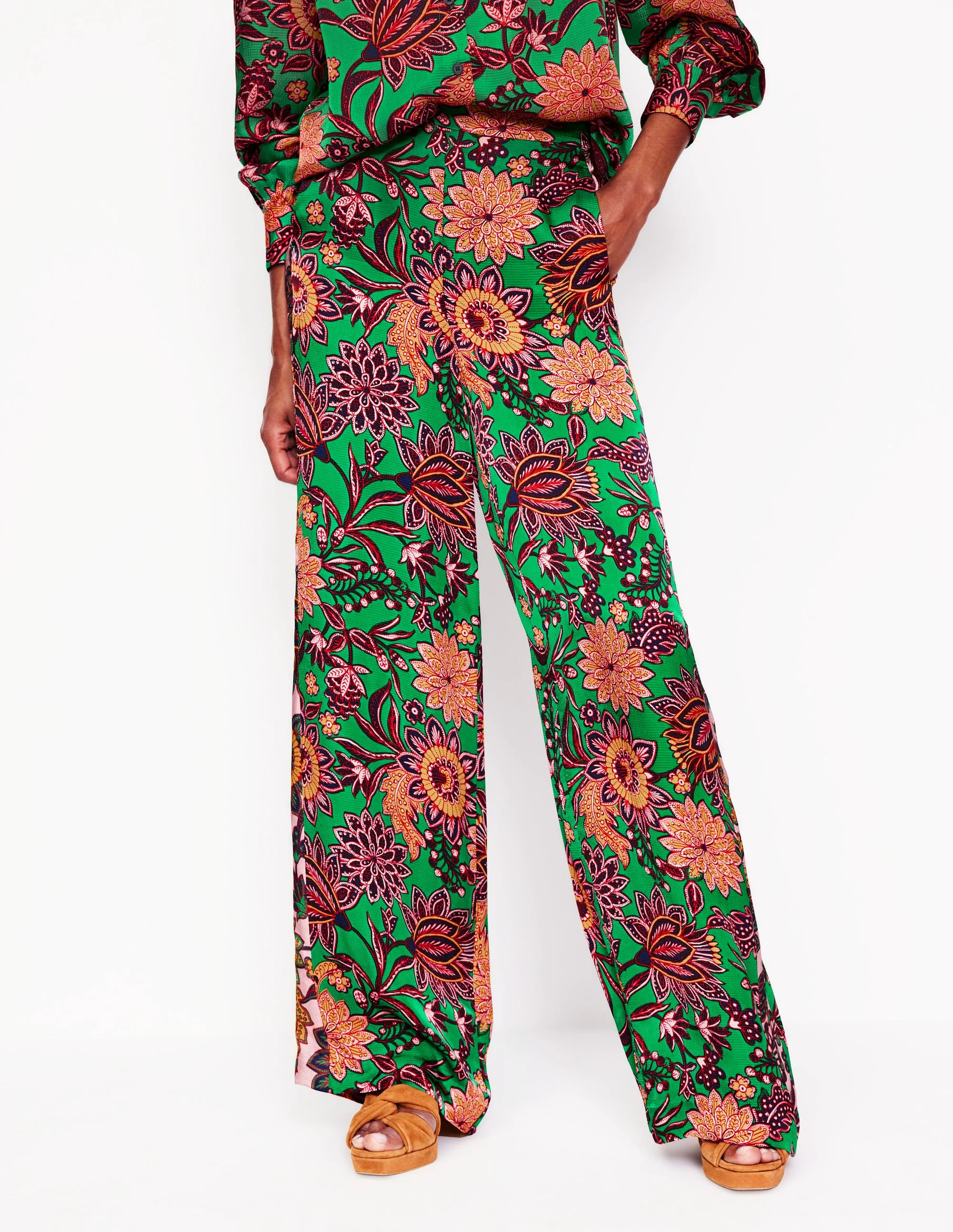Wide Leg Pull-on Pants-Rich Emerald, Ornate Bud - Image 4