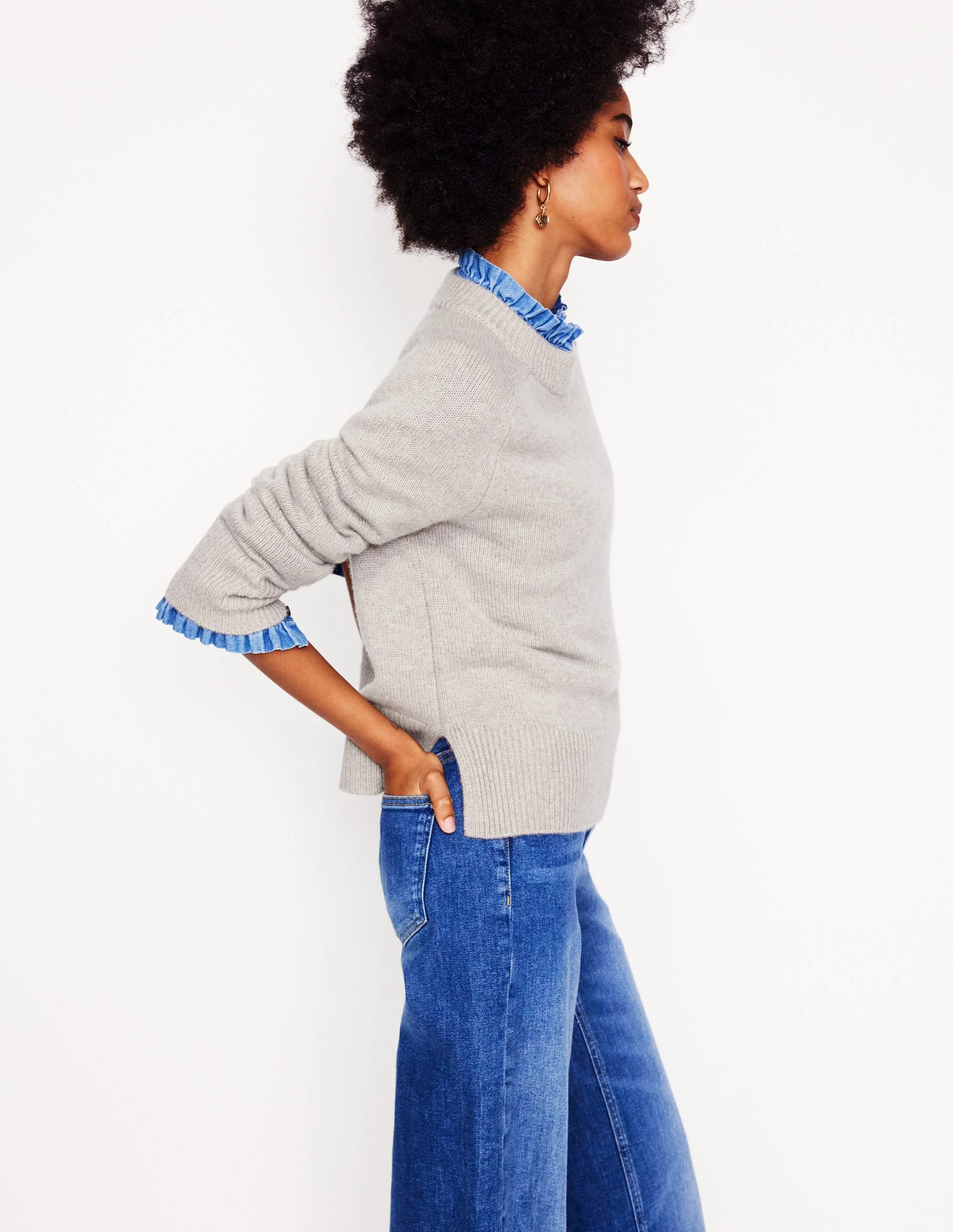 Wide Sleeve Cashmere Sweater-Mink Melange - Image 6