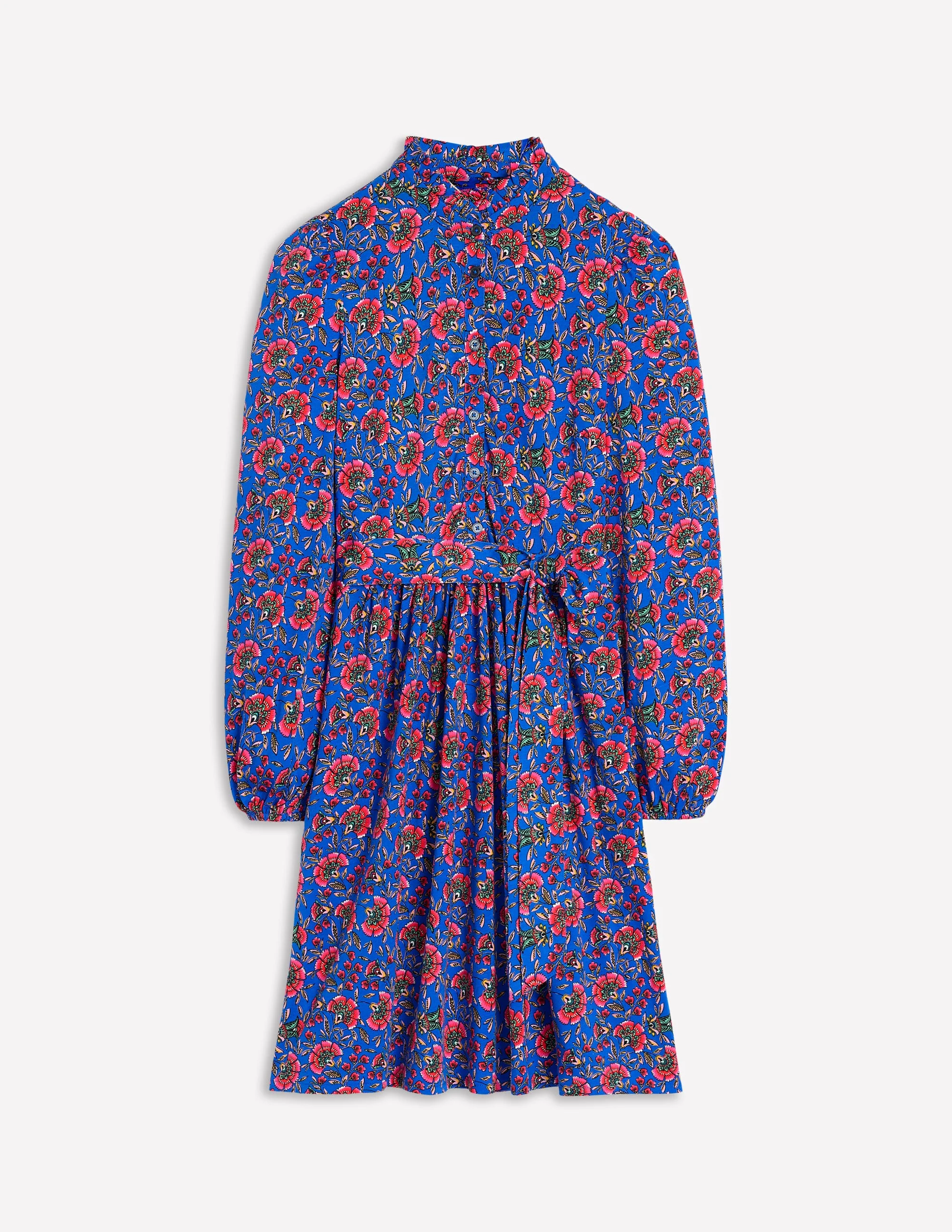 Willow Ruffle Neck Shirt Dress-Gallery Blue, Decorative Vine - Image 6