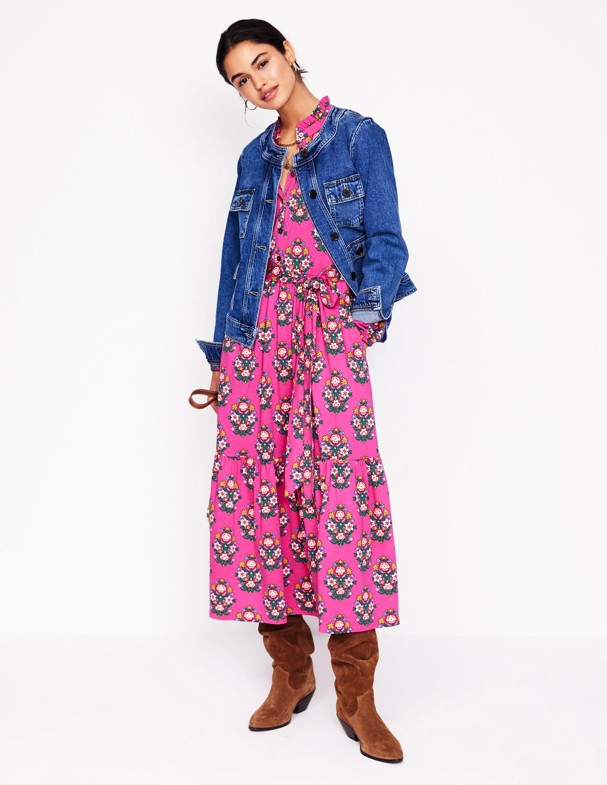 Willow Tiered Jersey Dress-Cosmos Pink, Wildflower Stamp - Image 5