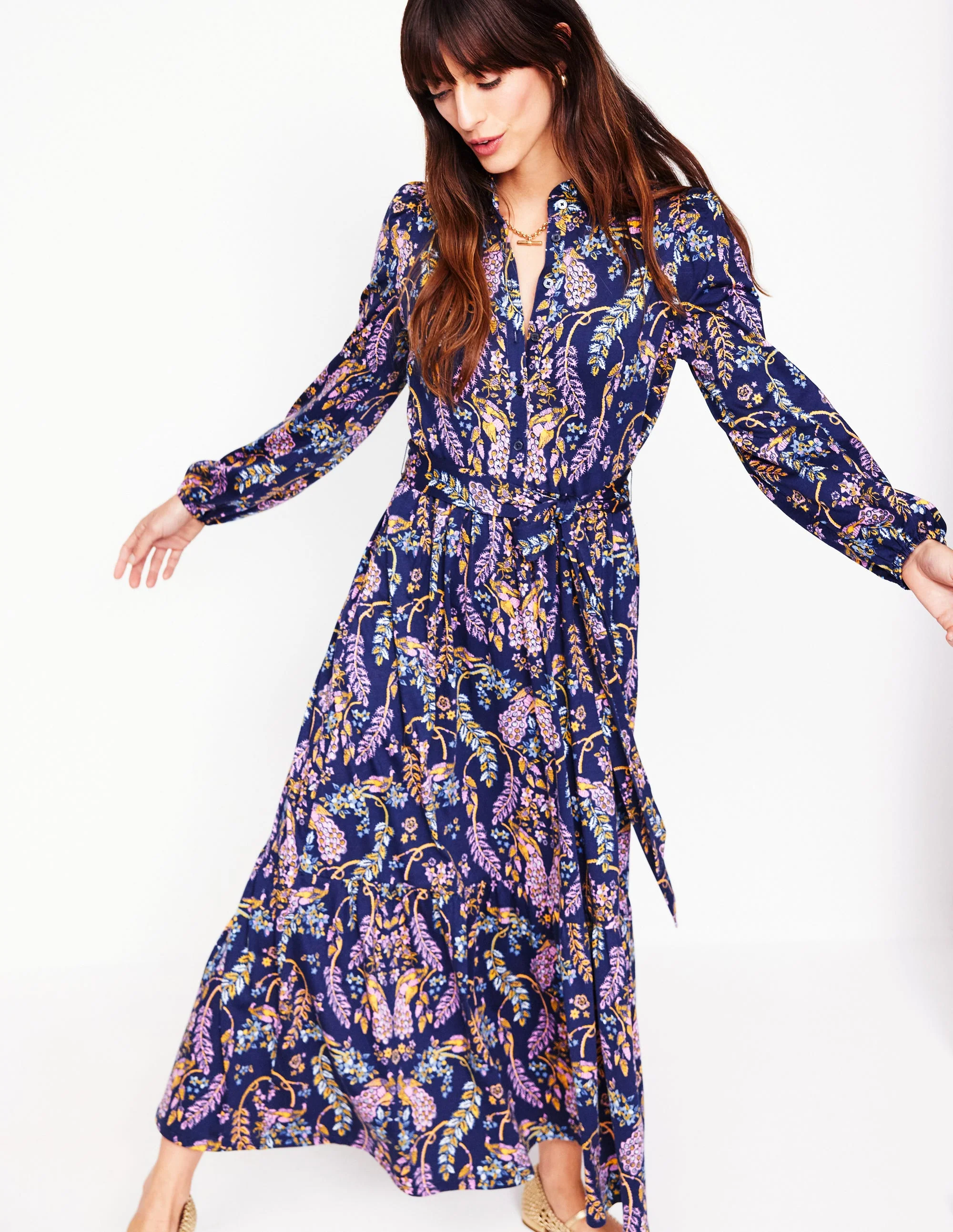 Willow Tiered Jersey Dress-French Navy,Enchanting Peacock - Image 4