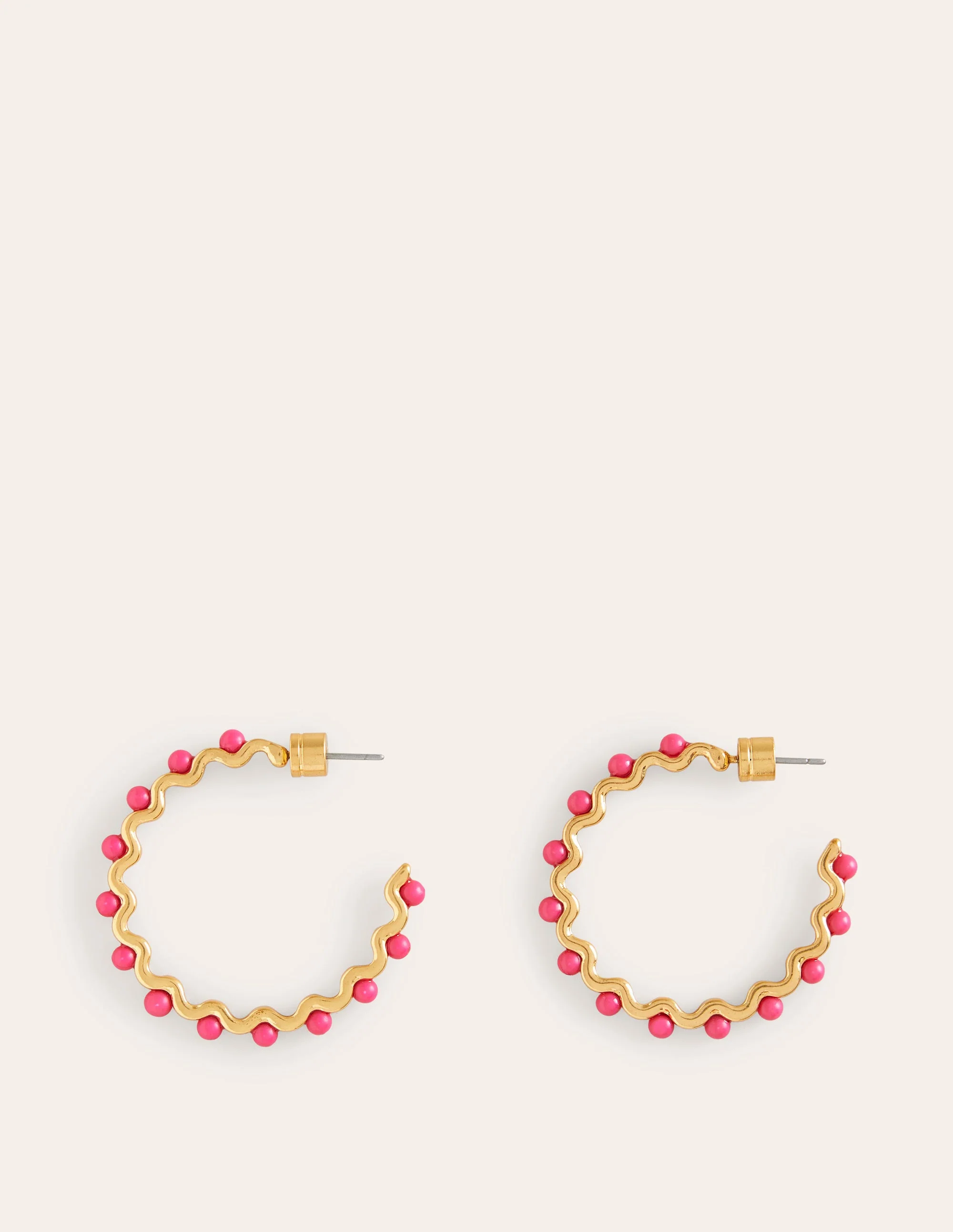 Wire Bead Hoop Earrings-Pink - Image 3