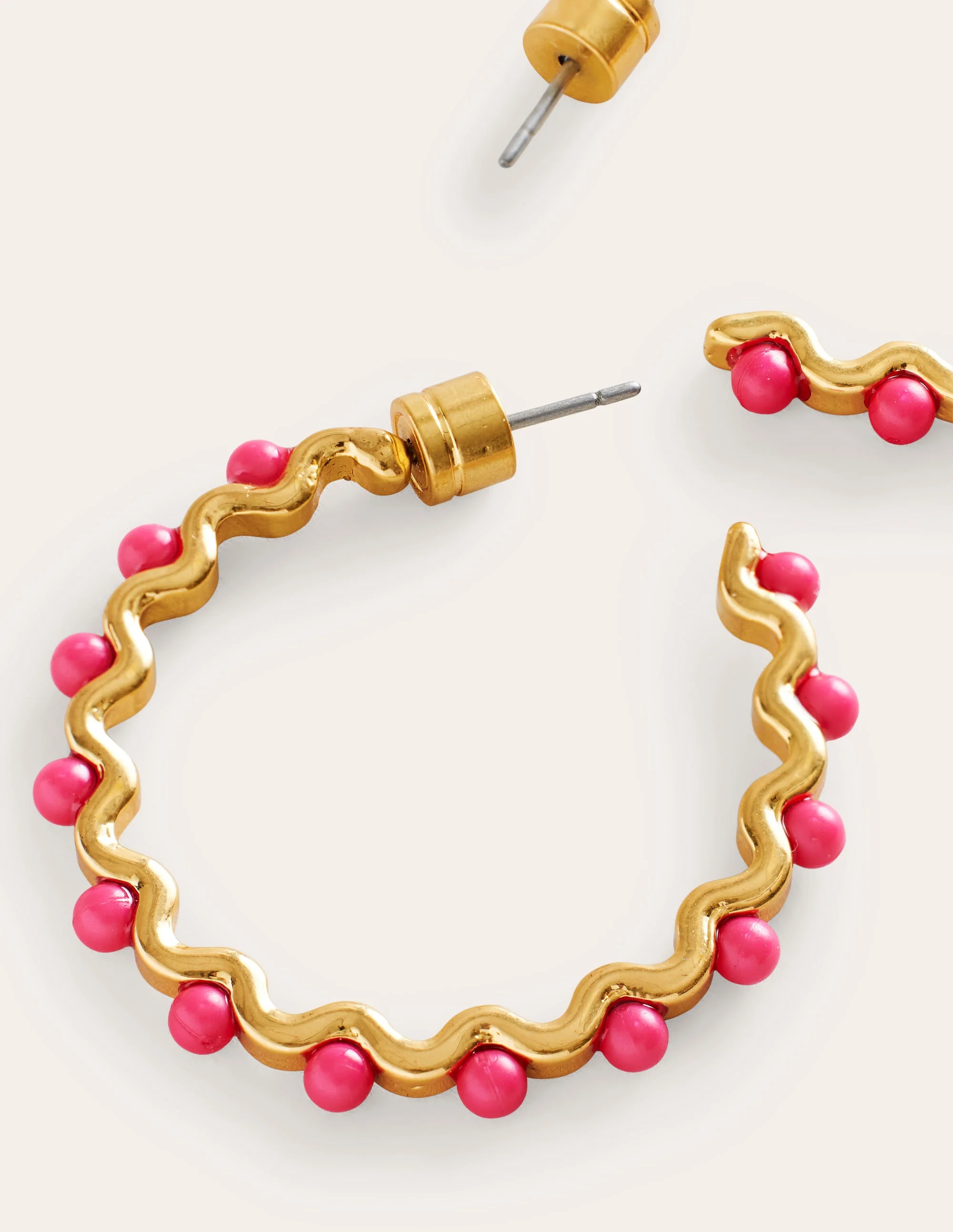 Wire Bead Hoop Earrings-Pink - Image 4