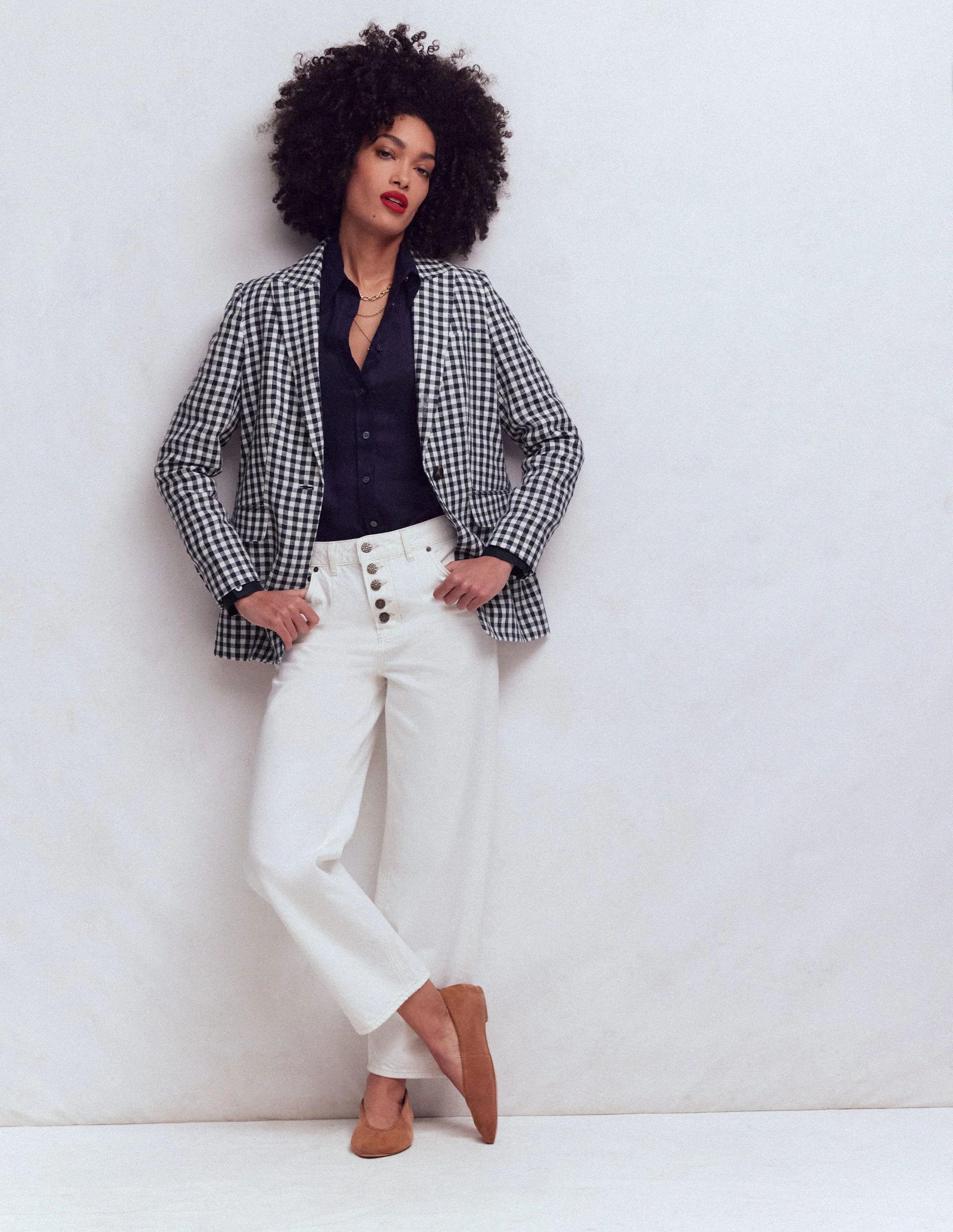 Woodbridge Linen Blazer-Navy, Ivory Gingham - Image 5