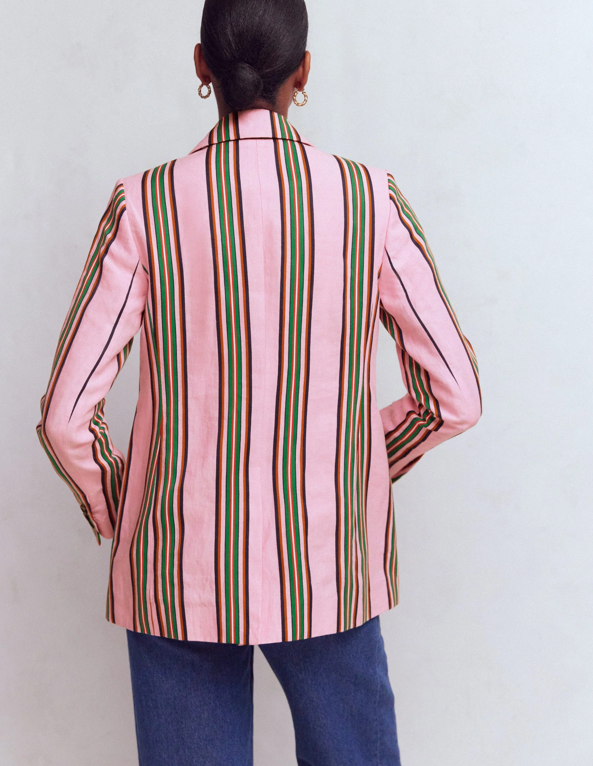 Woodbridge Linen Blazer-Pink, Rich Emerald Stripe - Image 3