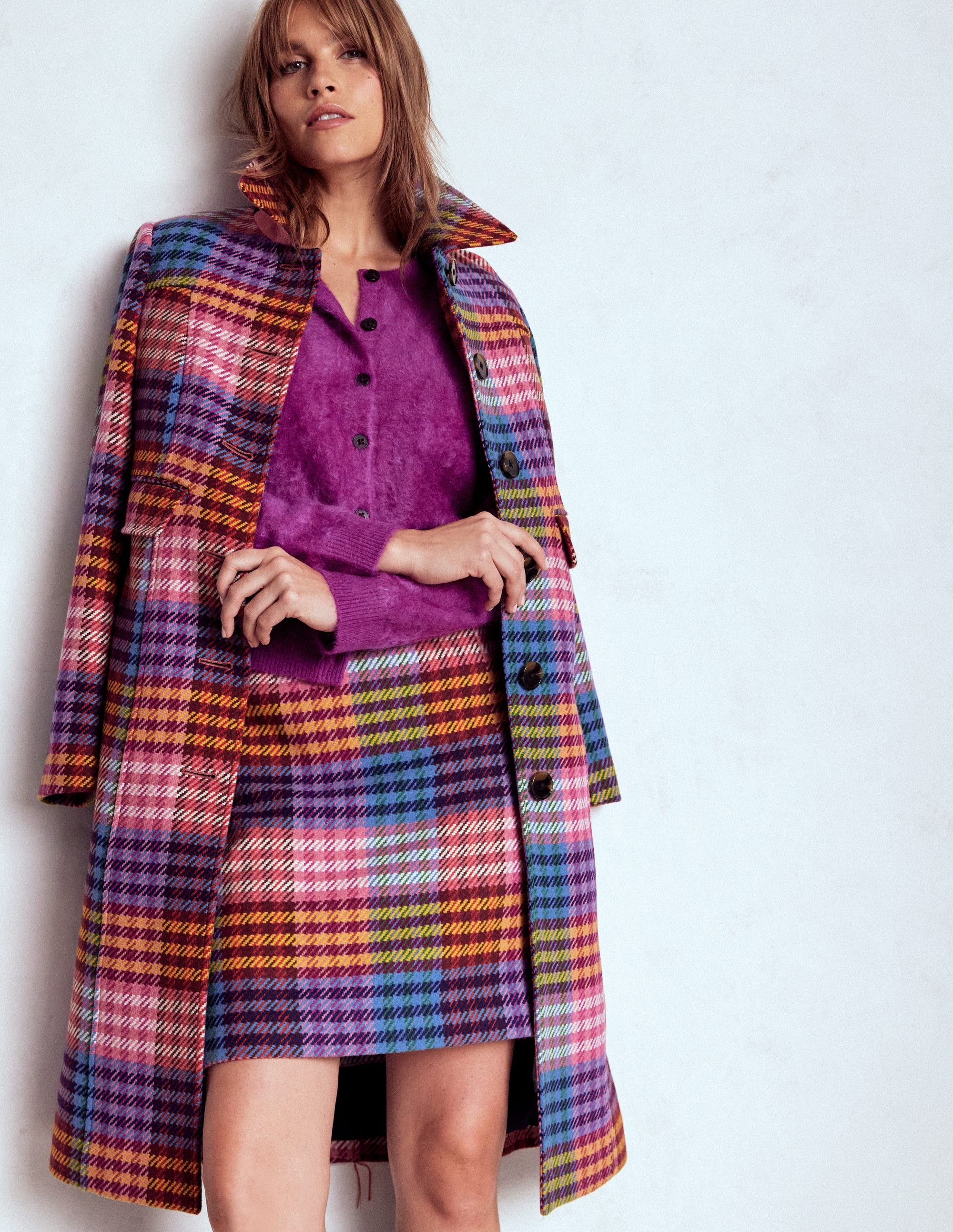 Wool A Line Skirt-Rainbow Blanket MultiGingham