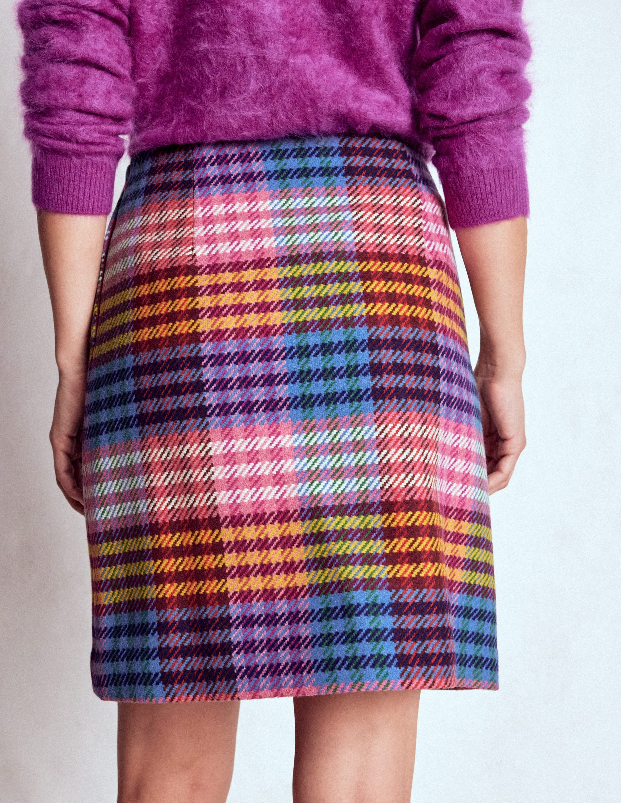 Wool A Line Skirt-Rainbow Blanket MultiGingham - Image 3