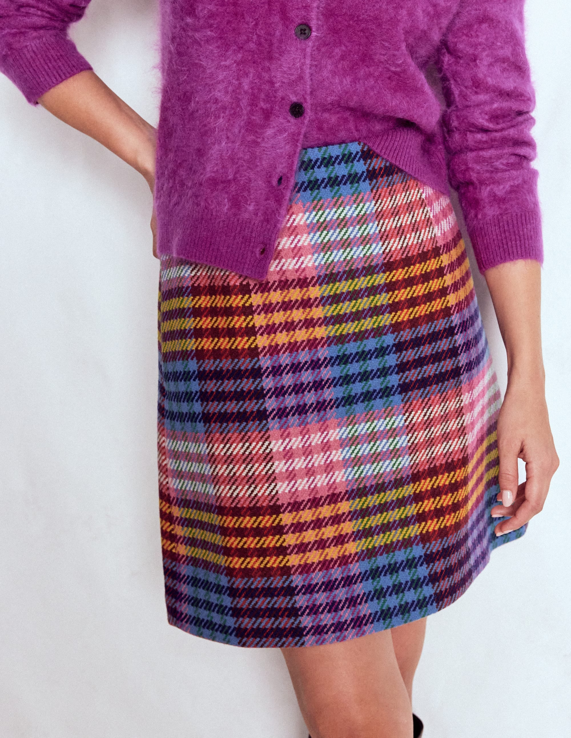 Wool A Line Skirt-Rainbow Blanket MultiGingham - Image 5