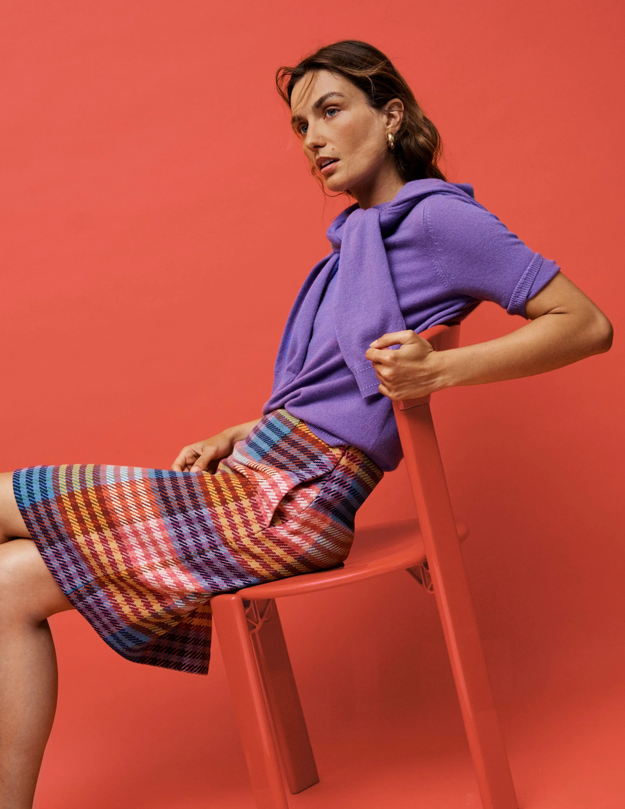 Wool A Line Skirt-Rainbow Blanket MultiGingham - Image 7