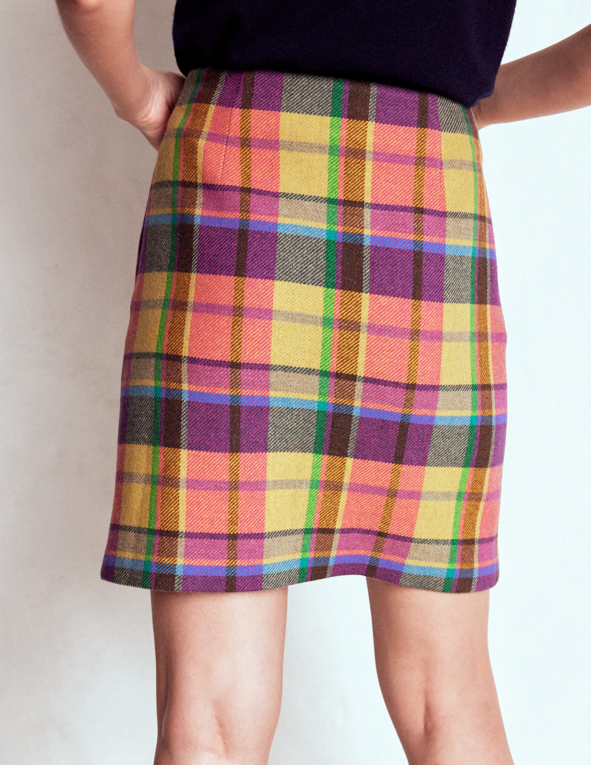 Wool A Line Skirt-Yellow, Pink and Green Check - Image 2
