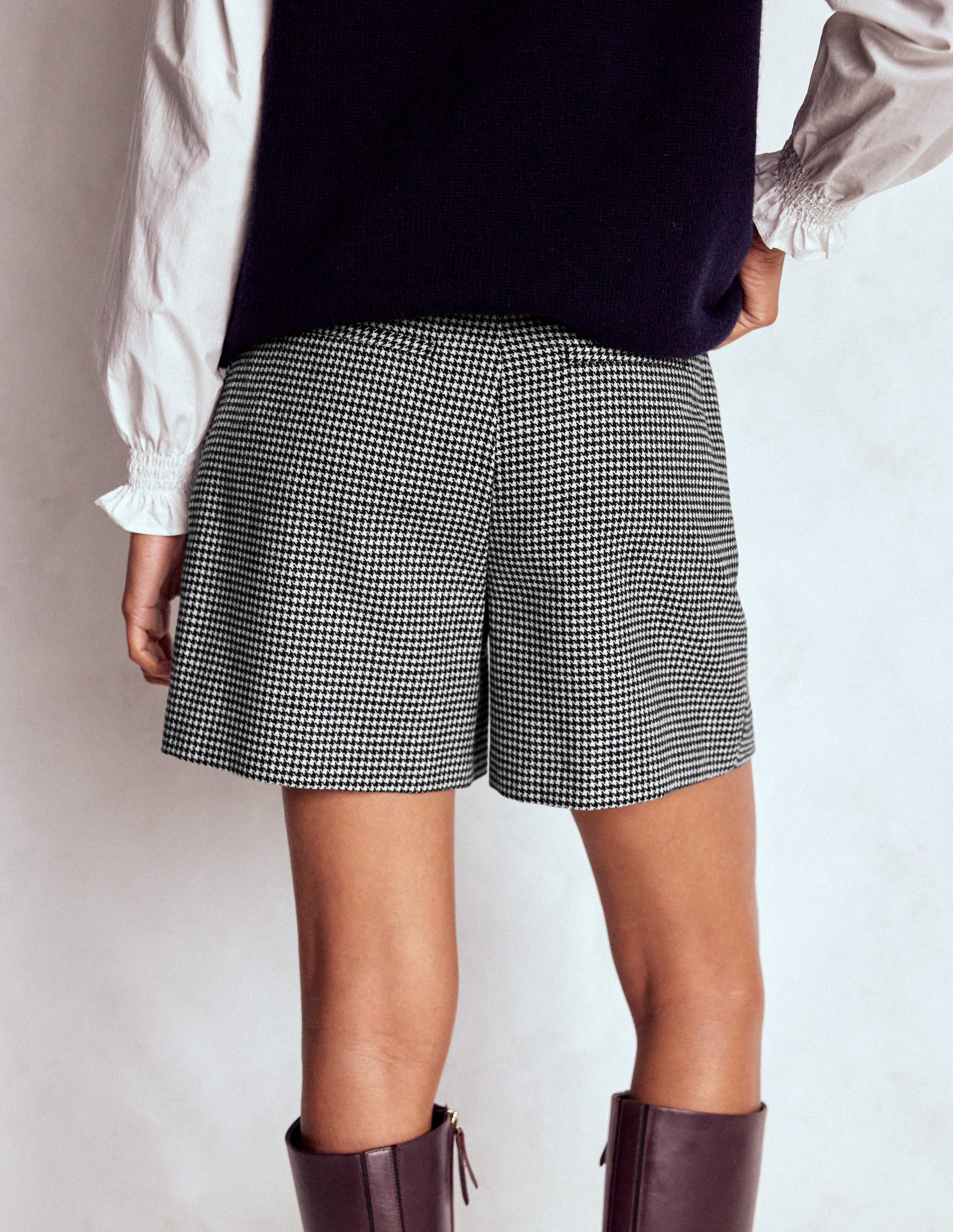 Wool Tailored Shorts-Black and Ivory Puppytooth - Image 3