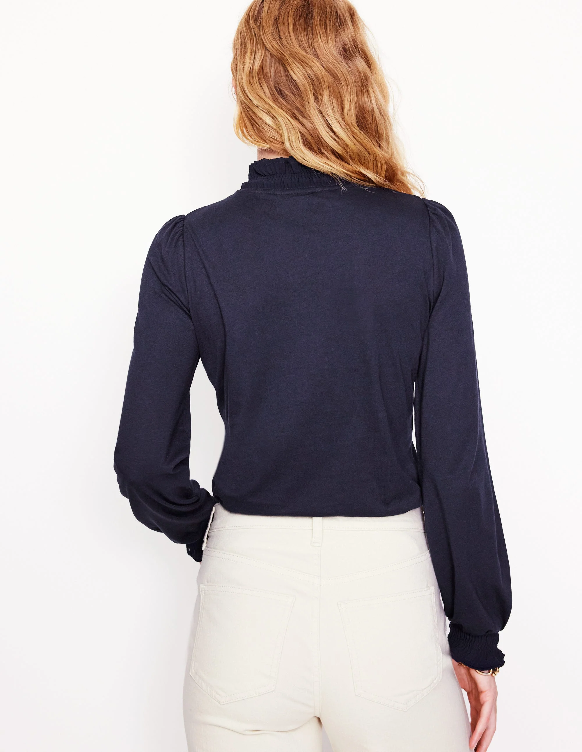 Woven Frill Supersoft Top-Navy - Image 3