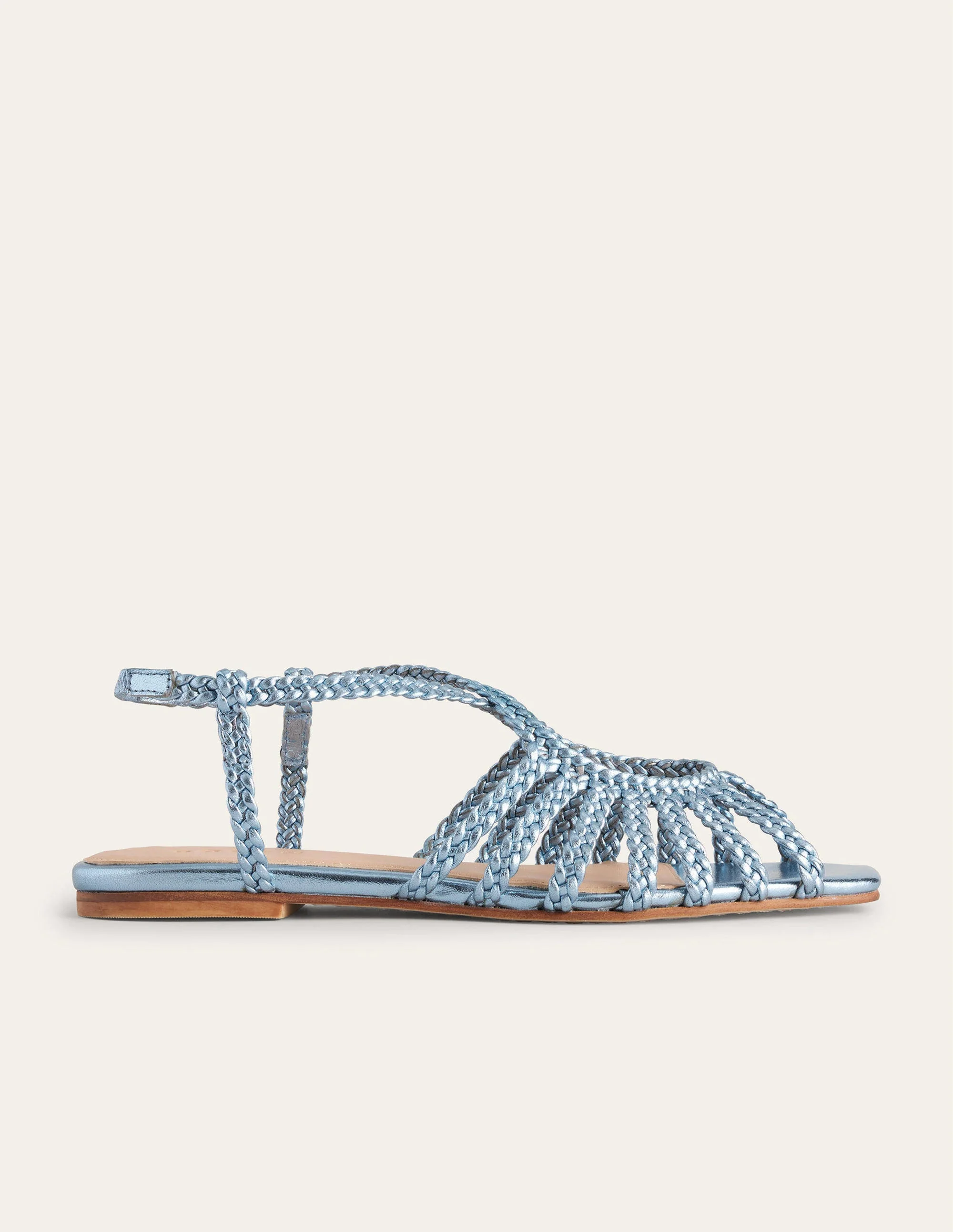 Woven Multistrap Flat Sandals-Metallic Blue - Image 2