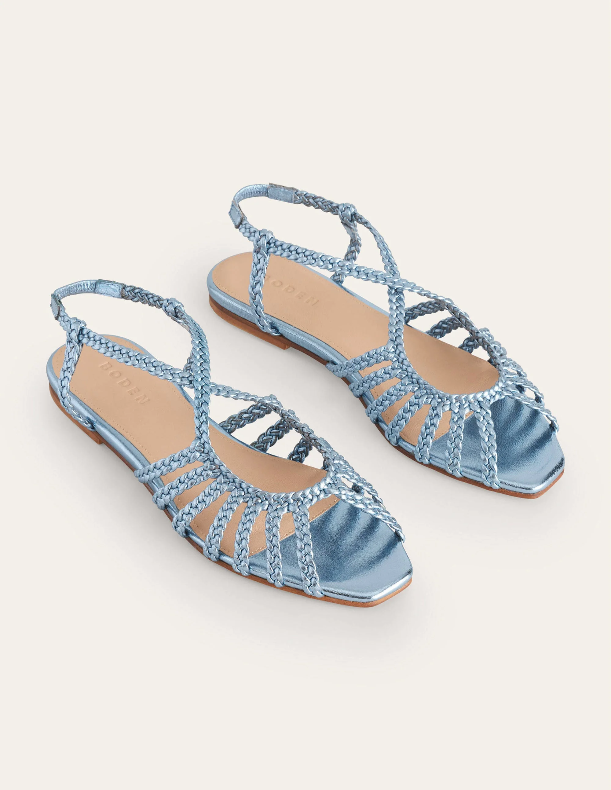 Woven Multistrap Flat Sandals-Metallic Blue - Image 3