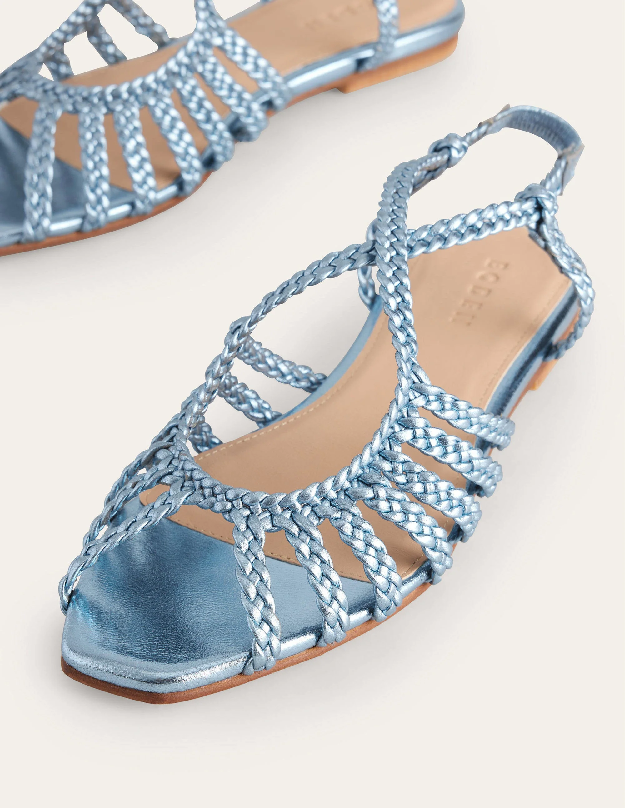 Woven Multistrap Flat Sandals-Metallic Blue - Image 4